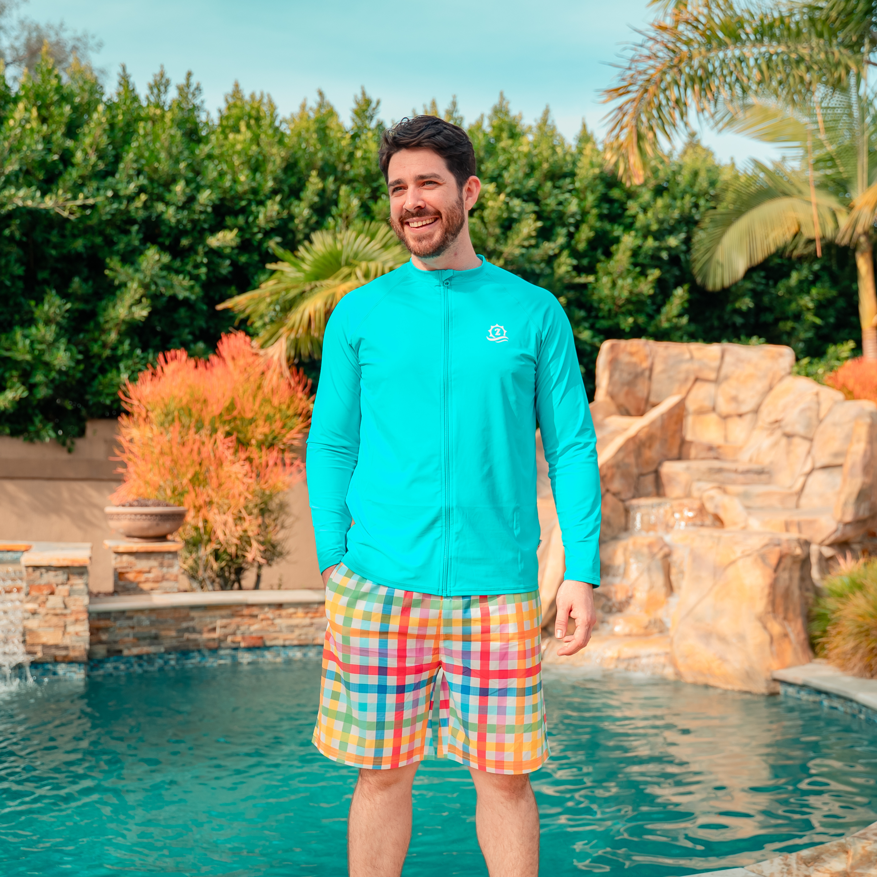 Men's Long Sleeve Rash Guard | "Scuba Blue”-SwimZip UPF 50+ Sun Protective Swimwear & UV Zipper Rash Guards-pos2