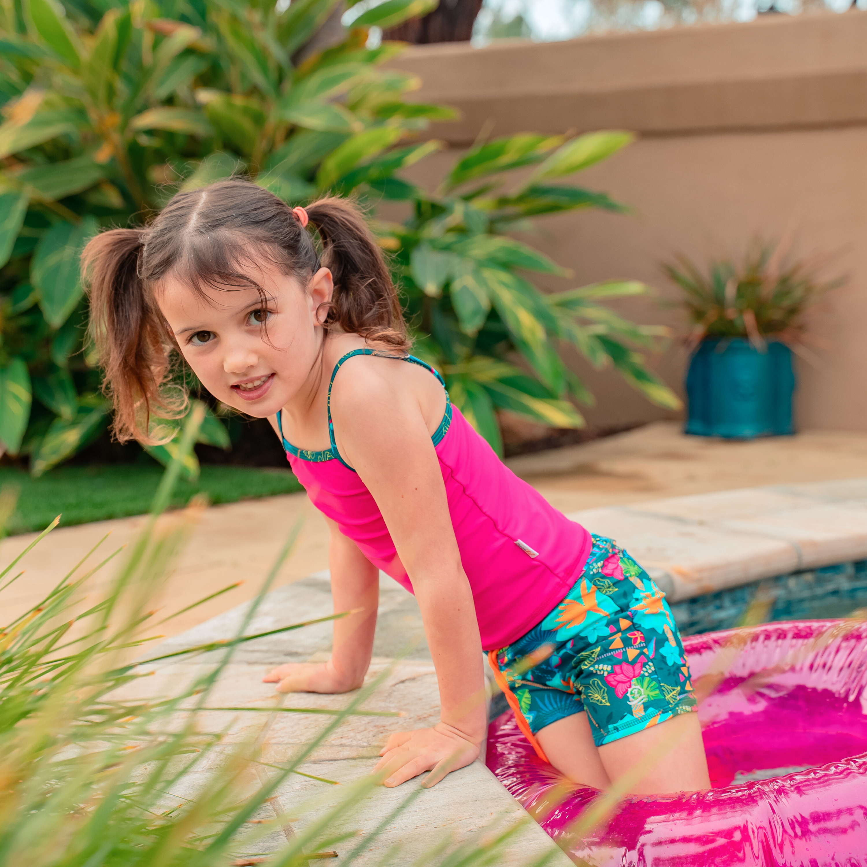 Girls Long Sleeve Rash Guard + Tankini Shorts Set (3 Piece) | "Summer Max"-SwimZip UPF 50+ Sun Protective Swimwear & UV Zipper Rash Guards-pos8