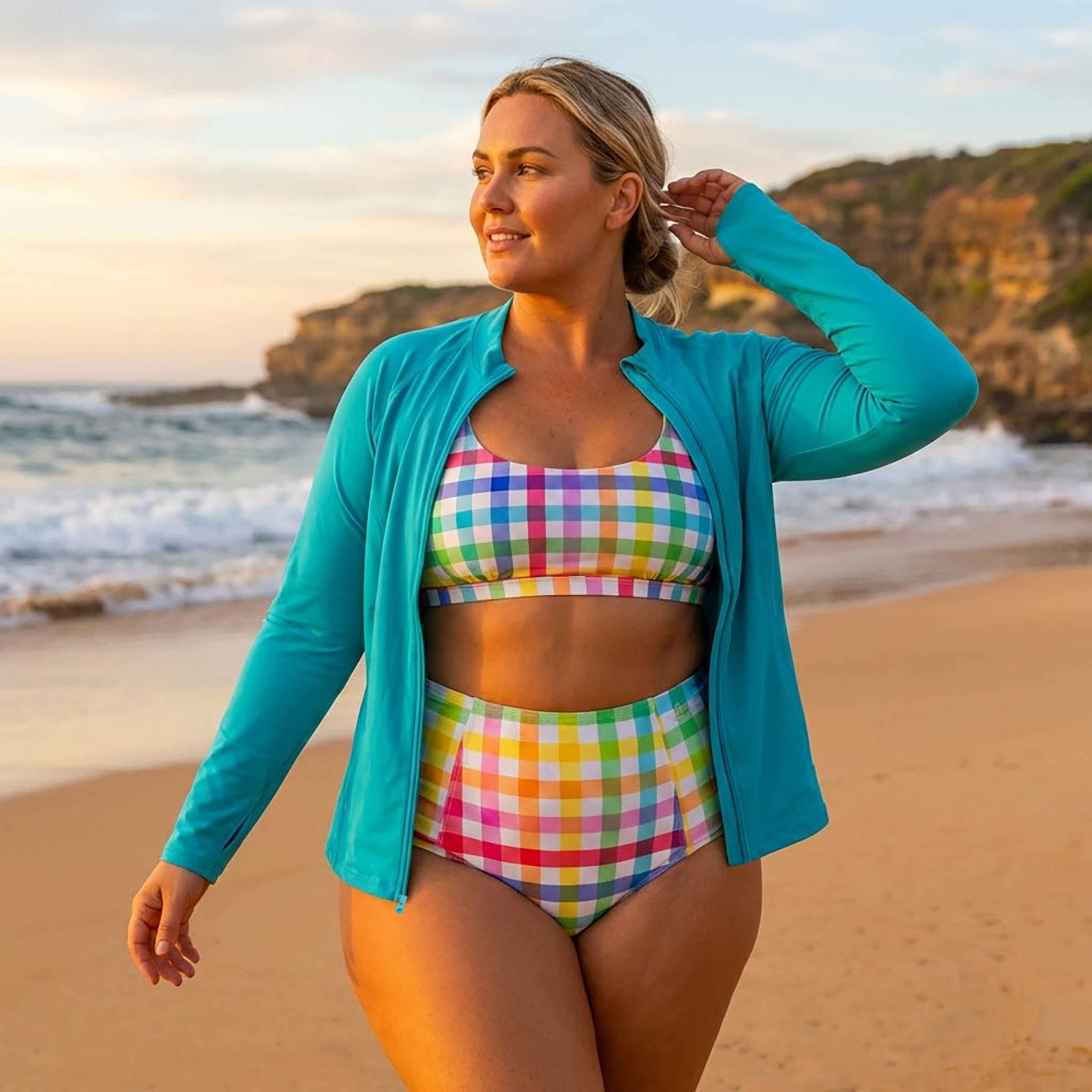 Women's High Waist Bikini Bottoms | "Picnic Party"-SwimZip UPF 50+ Sun Protective Swimwear & UV Zipper Rash Guards-pos3