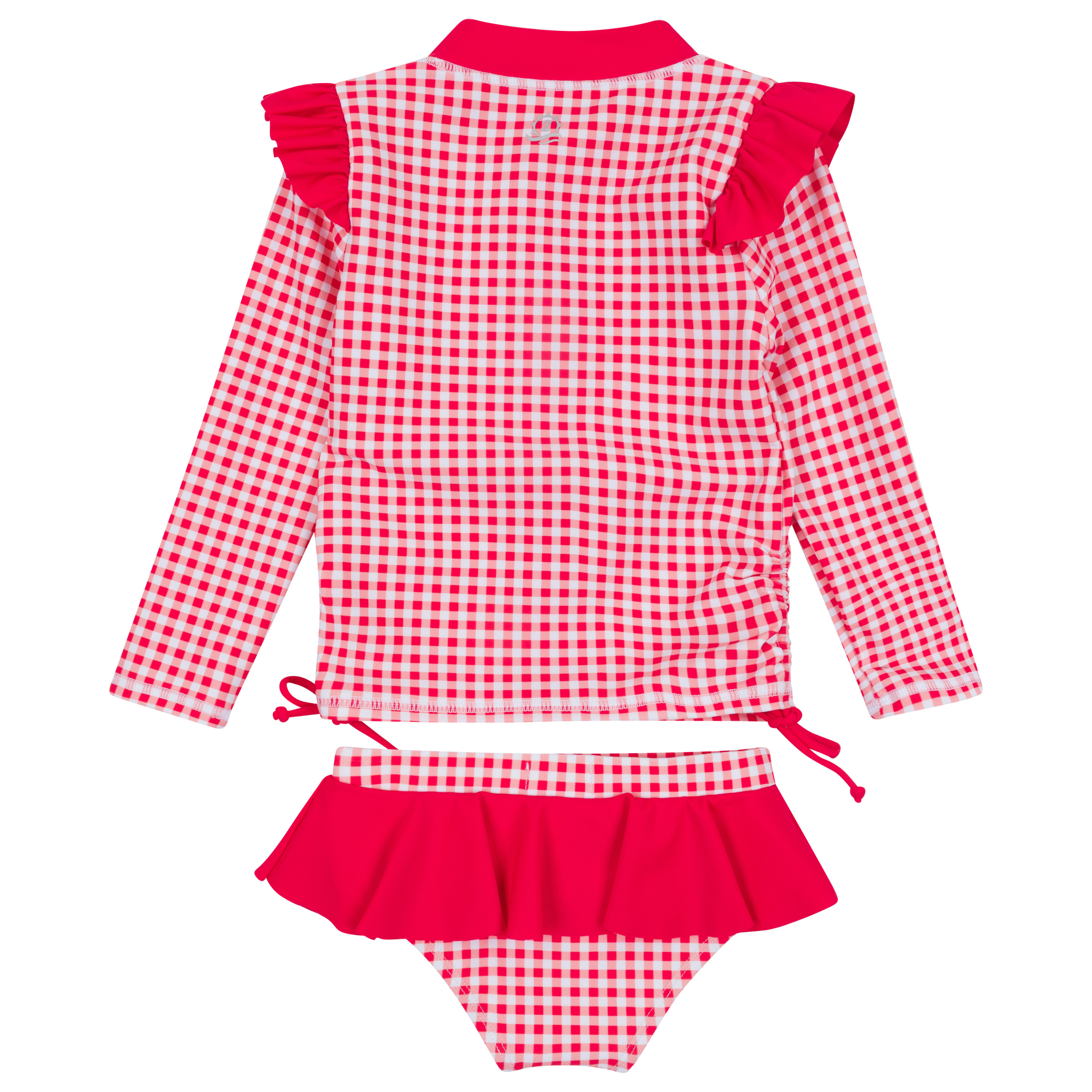 Girls Long Sleeve Rash Guard Ruffle Bottom Swimsuit Set (2 Piece) | "Red Gingham"-SwimZip UPF 50+ Sun Protective Swimwear & UV Zipper Rash Guards-pos8