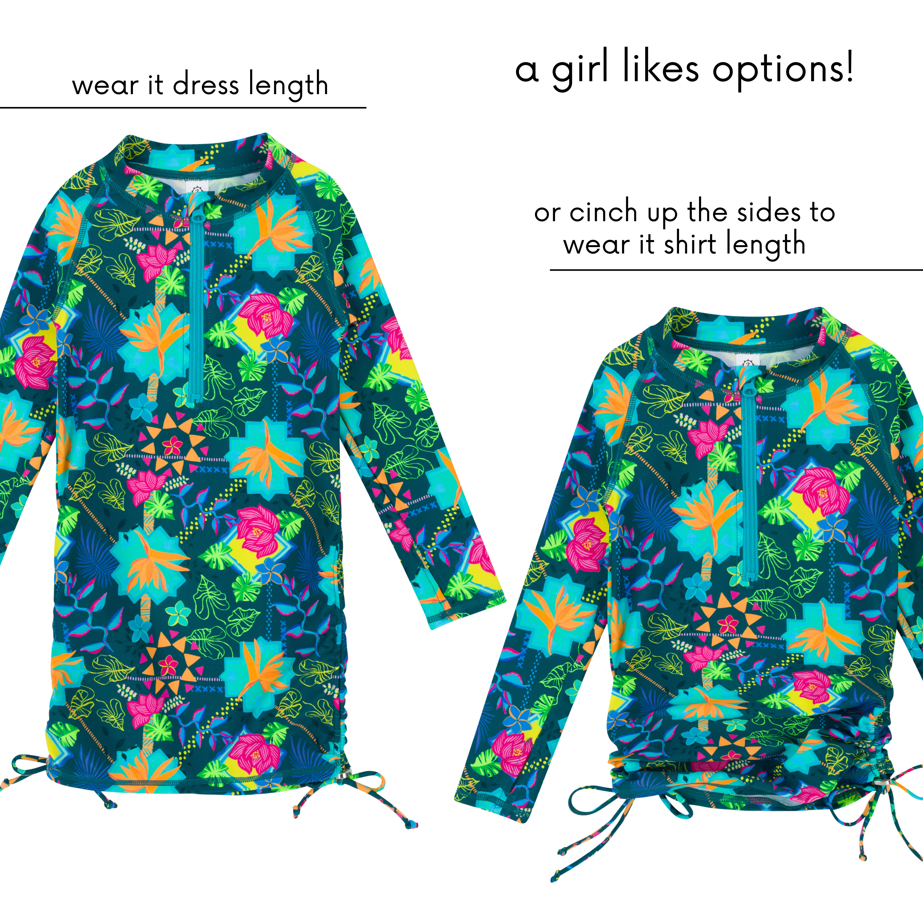Girls Long Sleeve Swim Dress Cover Up | "Summer Max"-SwimZip UPF 50+ Sun Protective Swimwear & UV Zipper Rash Guards-pos7