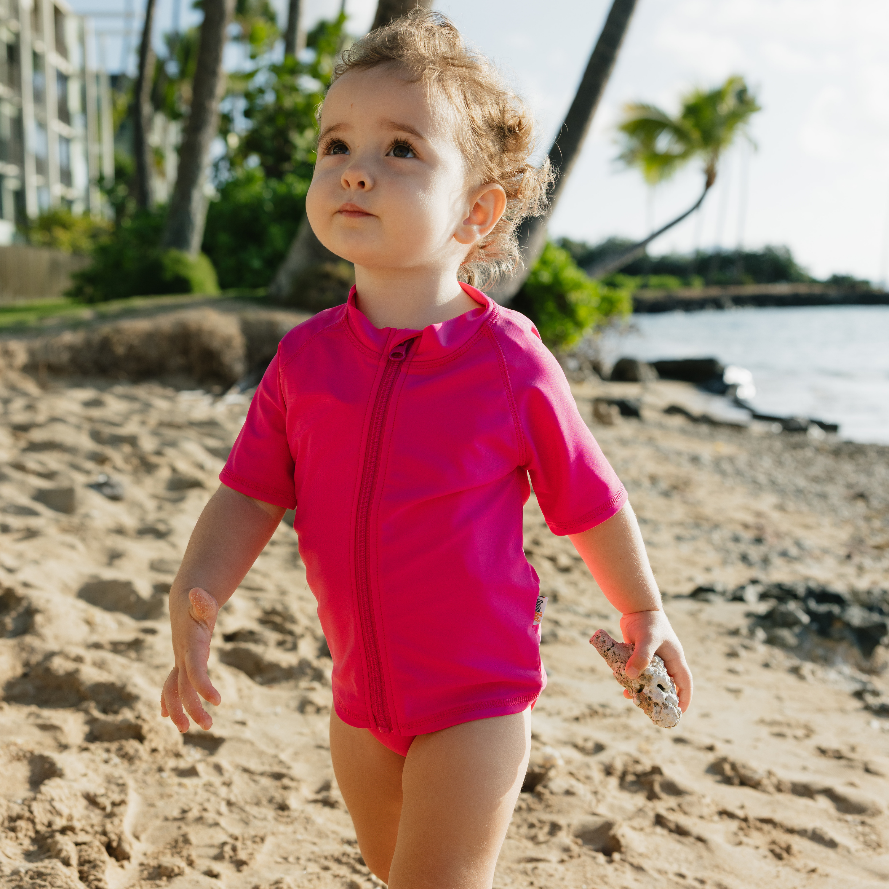 Kids Short Sleeve Zipper Rash Guard Swim Shirt | “Manic Magenta"-SwimZip UPF 50+ Sun Protective Swimwear & UV Zipper Rash Guards-pos2