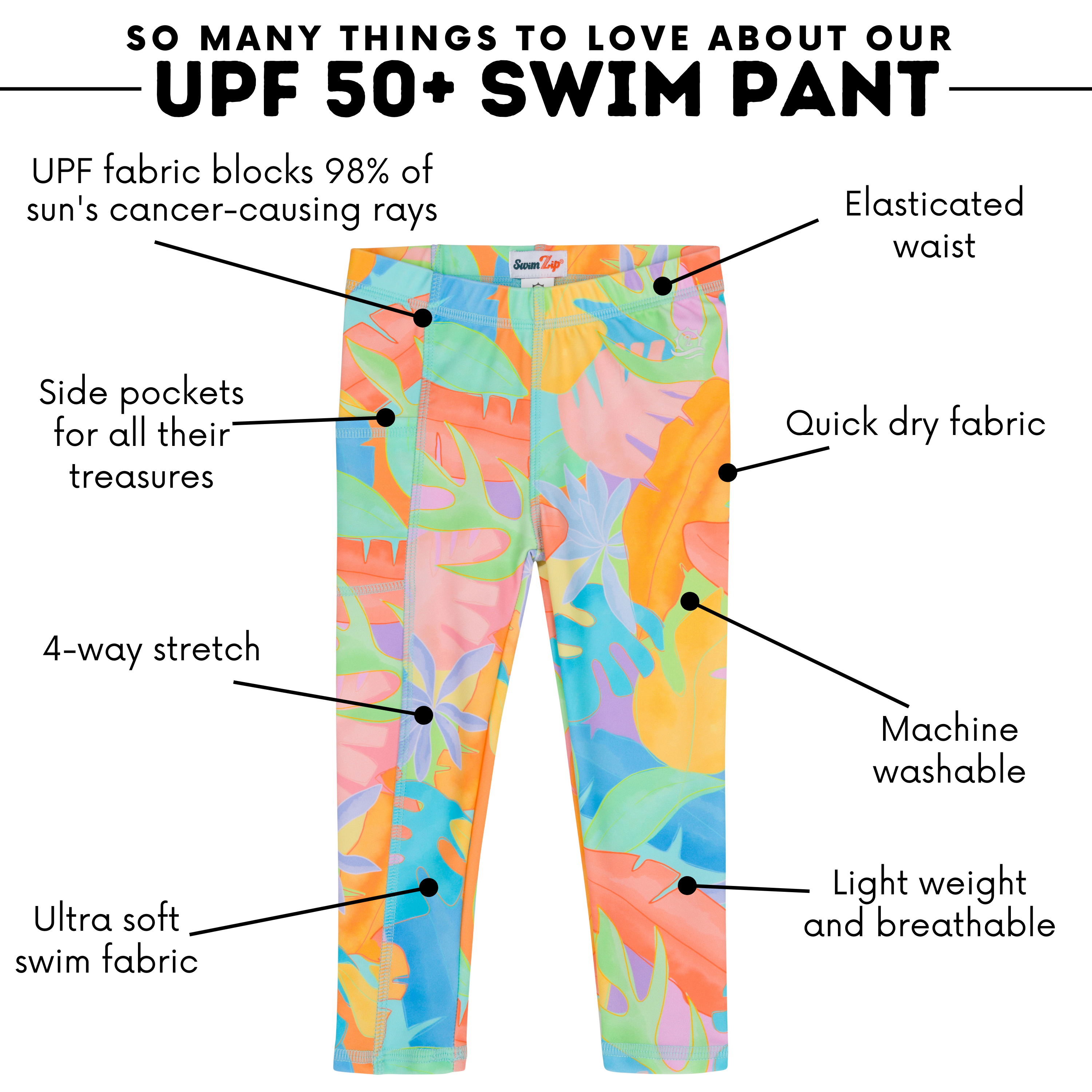 Kids Swim Pants | "Vibrant Vacay"-SwimZip UPF 50+ Sun Protective Swimwear & UV Zipper Rash Guards-pos4