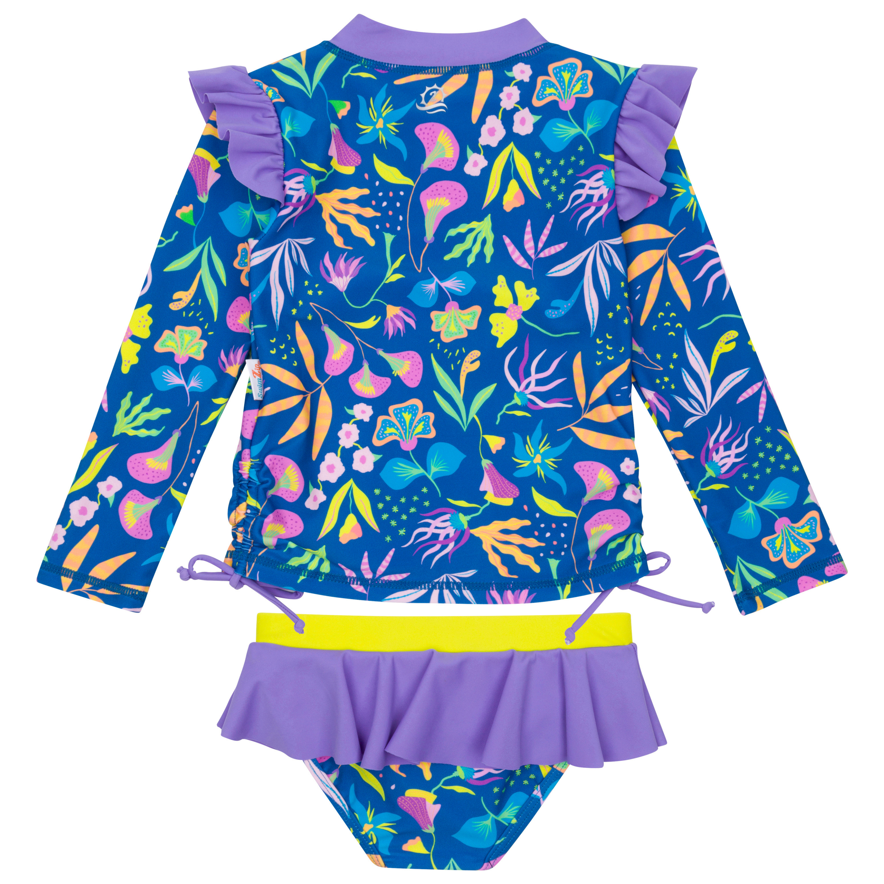 Girls Long Sleeve Rash Guard Ruffle Bottom Swimsuit Set (2 Piece) | "Tropadelic"-SwimZip UPF 50+ Sun Protective Swimwear & UV Zipper Rash Guards-pos12