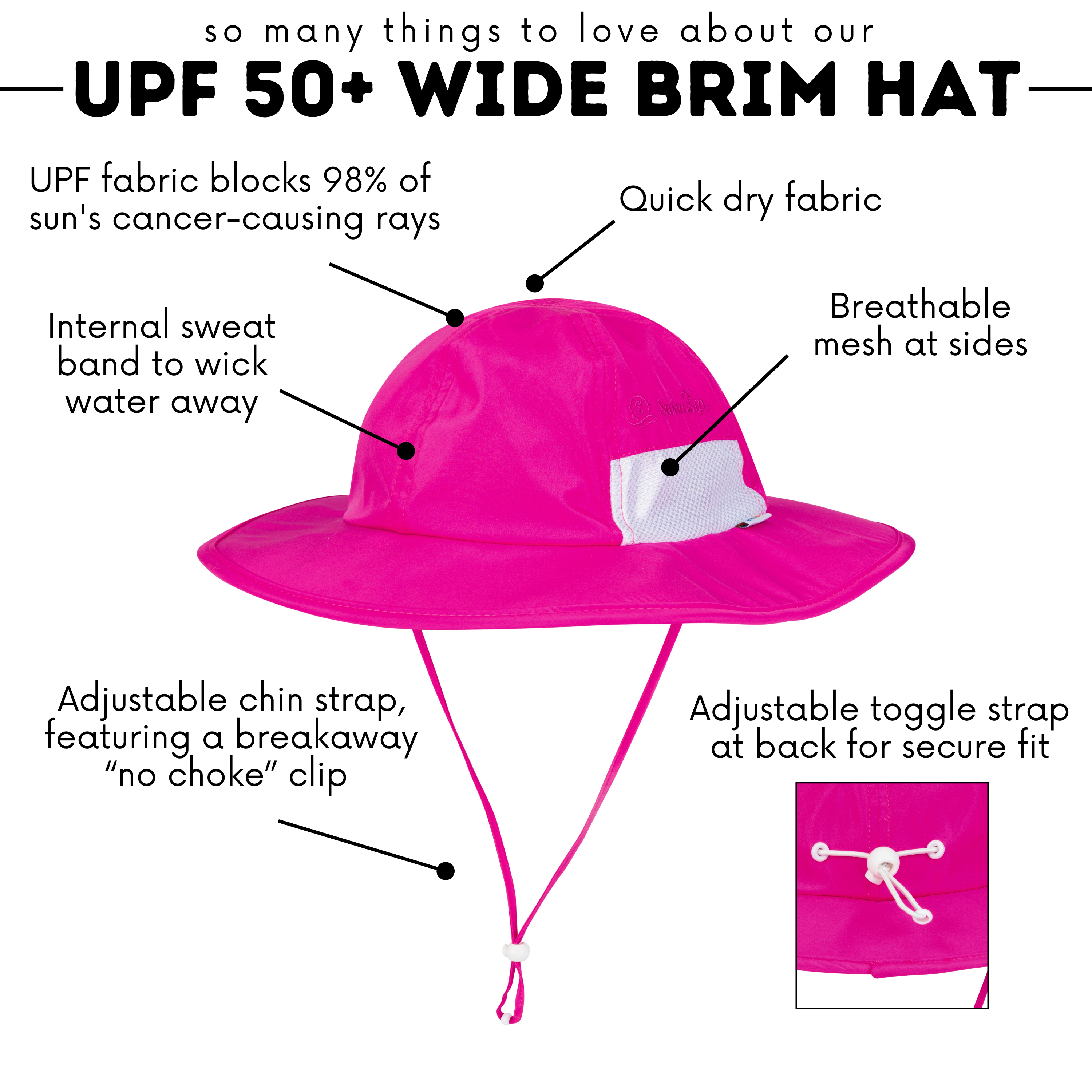 Kids Wide Brim Sun Hat "Fun Sun Day Play Hat" - Manic Magenta-SwimZip UPF 50+ Sun Protective Swimwear & UV Zipper Rash Guards-pos4