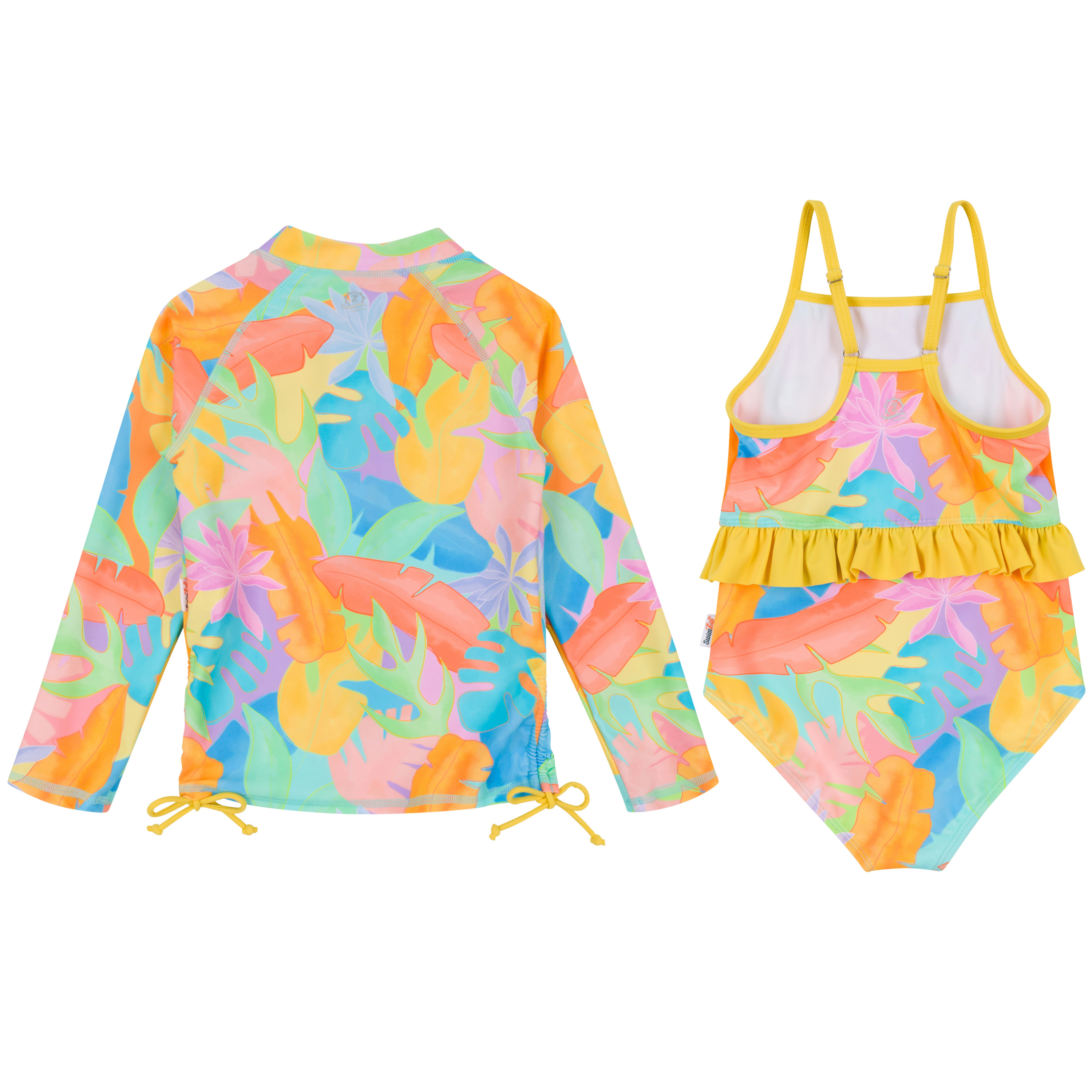 Girls One-Piece Swimsuit + Long Sleeve Rash Guard Set (2 Piece) | "Vibrant Vacay"-SwimZip UPF 50+ Sun Protective Swimwear & UV Zipper Rash Guards-pos7