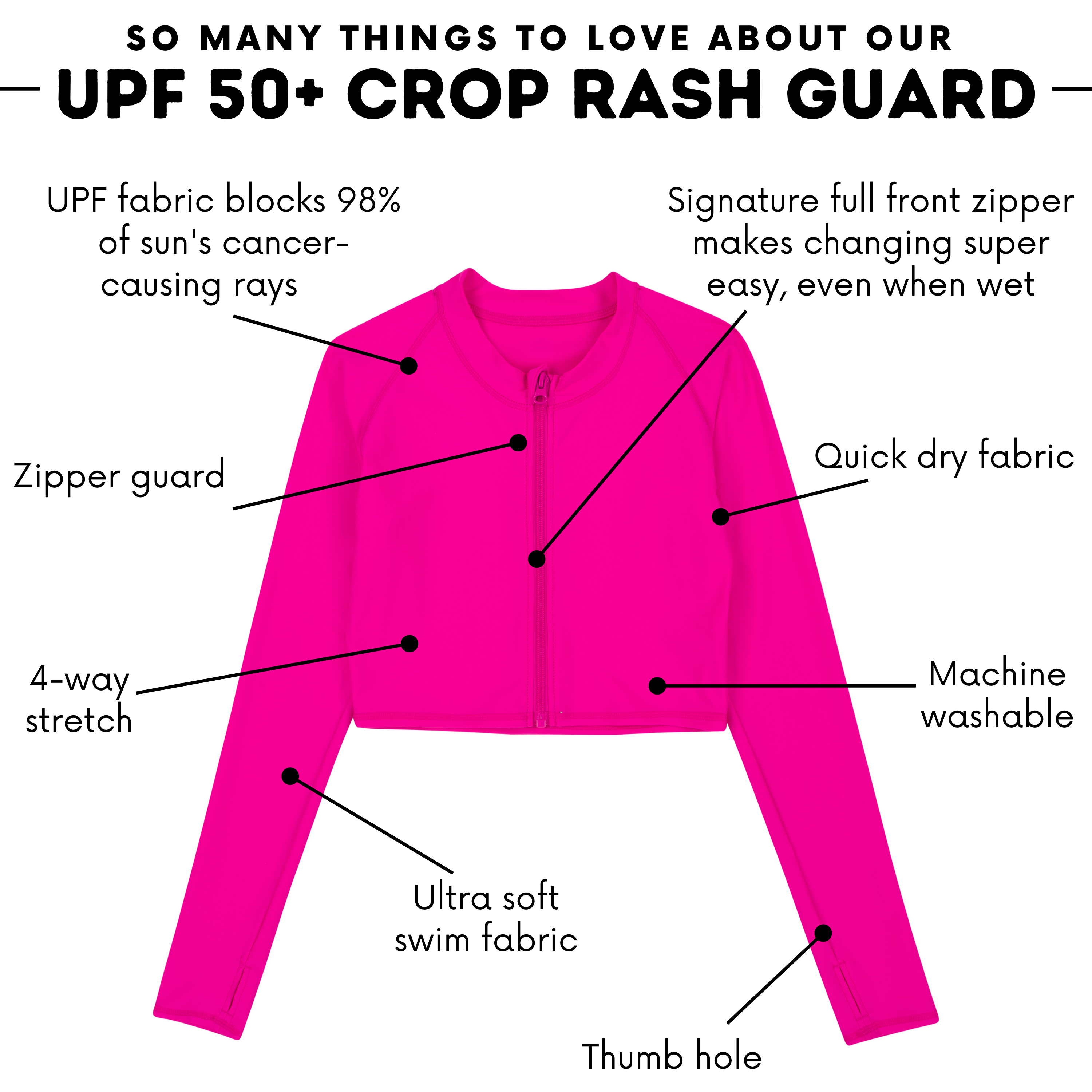Women's Long Sleeve Crop Rash Guard | “Manic Magenta"-SwimZip UPF 50+ Sun Protective Swimwear & UV Zipper Rash Guards-pos4
