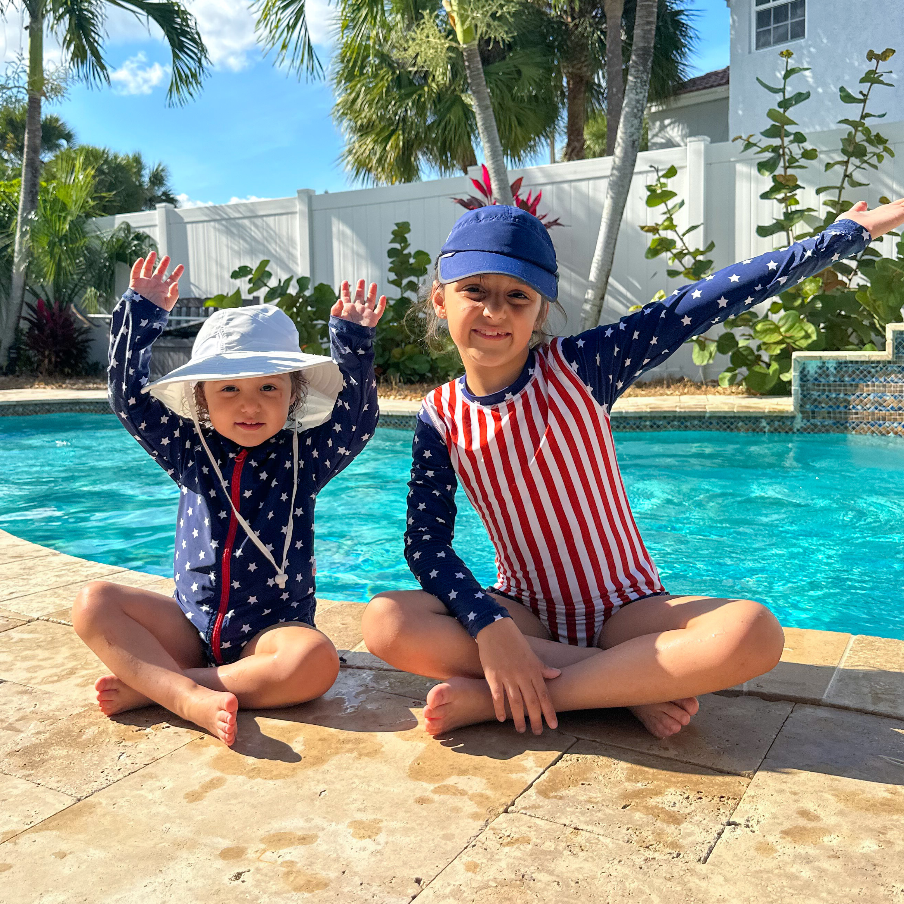 Girls One-Piece Swimsuit + Long Sleeve Rash Guard Set (2 Piece) | "Americana"-SwimZip UPF 50+ Sun Protective Swimwear & UV Zipper Rash Guards-pos11