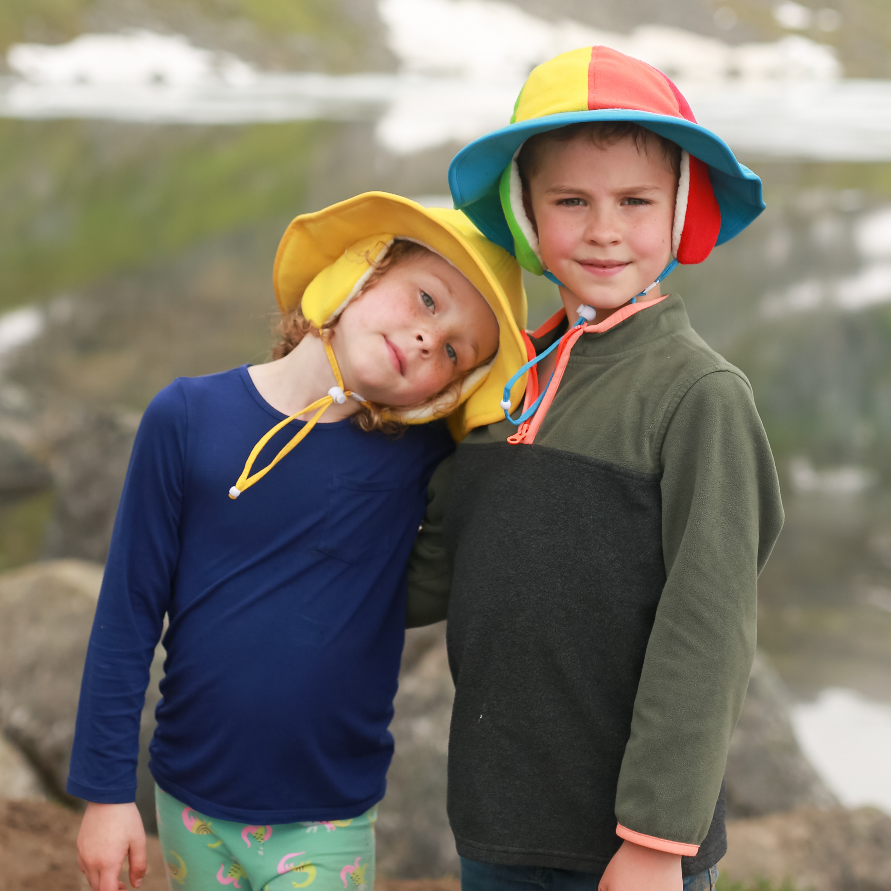Kids Tundra Ear Flap Fleece Winter Wide Brim Sun Hat - Rainbow