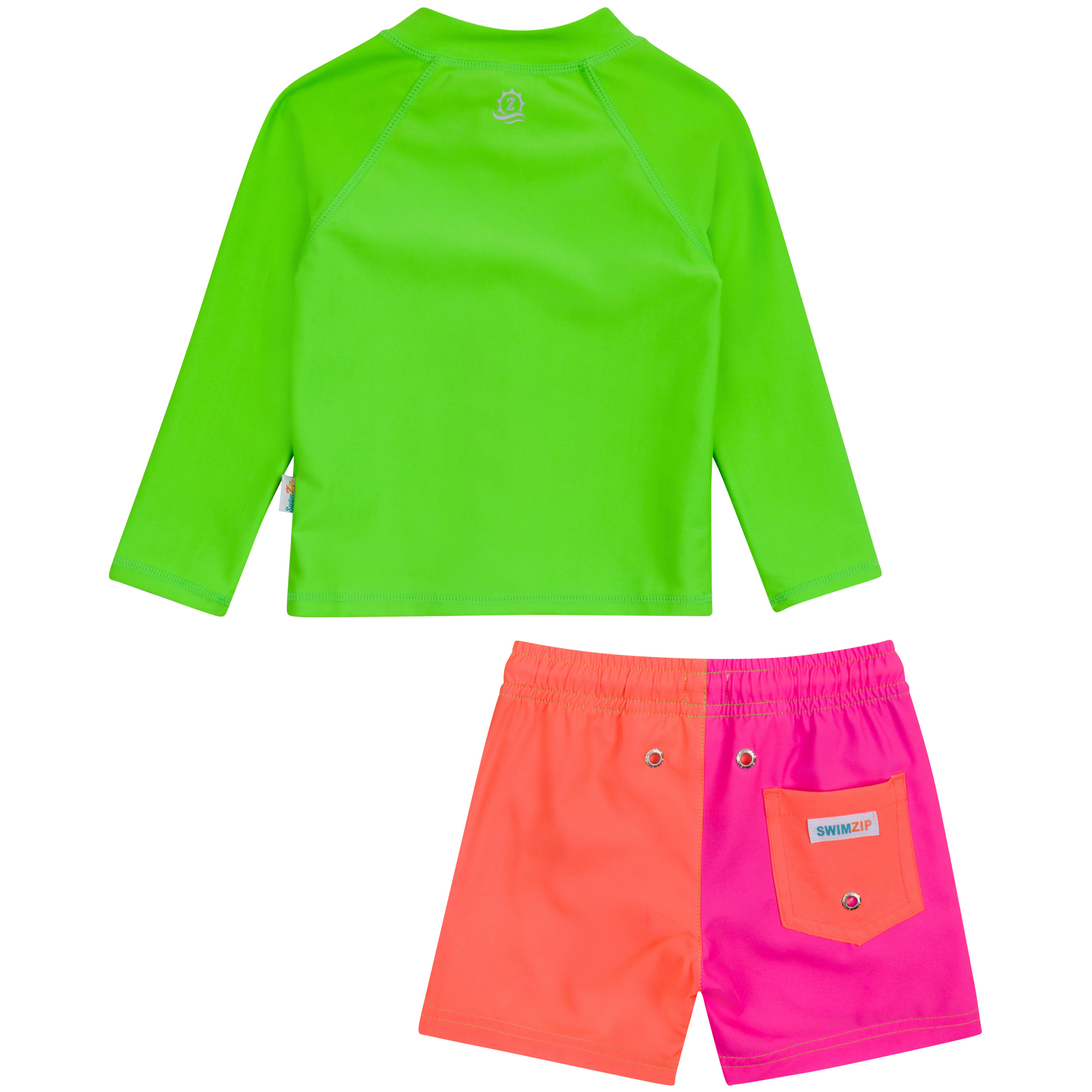 Boys Long Sleeve Zipper Rash Guard and Swim Trunk Set | "Neon Sunrise"-SwimZip UPF 50+ Sun Protective Swimwear & UV Zipper Rash Guards-pos12