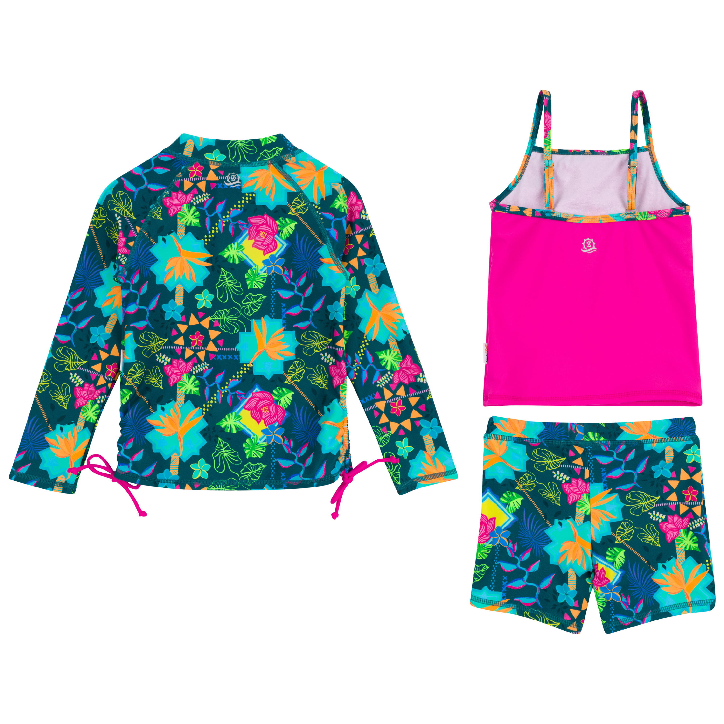 Girls Long Sleeve Rash Guard + Tankini Shorts Set (3 Piece) | "Summer Max"-SwimZip UPF 50+ Sun Protective Swimwear & UV Zipper Rash Guards-pos9