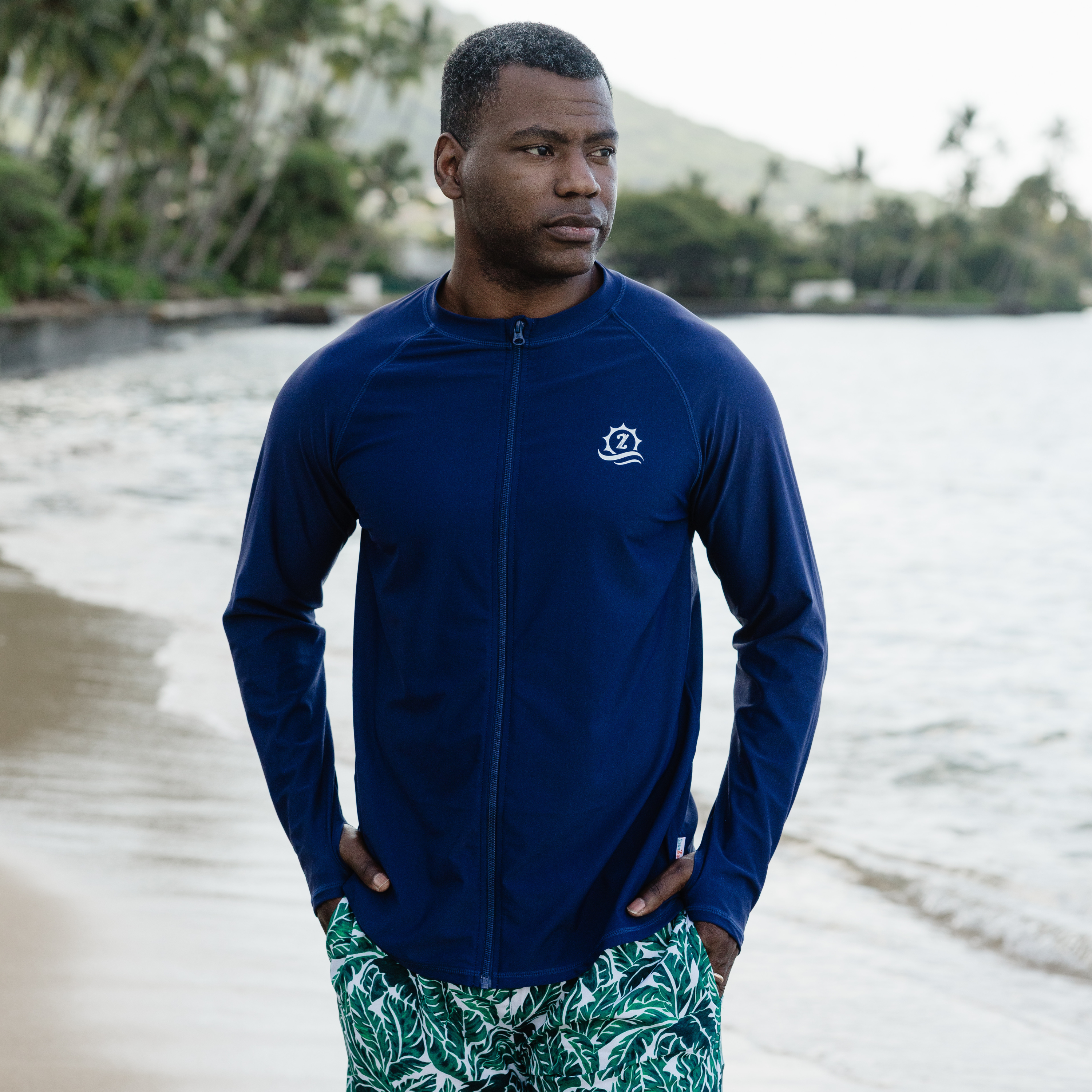 Men's Long Sleeve Rash Guard | "Navy”-SwimZip UPF 50+ Sun Protective Swimwear & UV Zipper Rash Guards-pos2