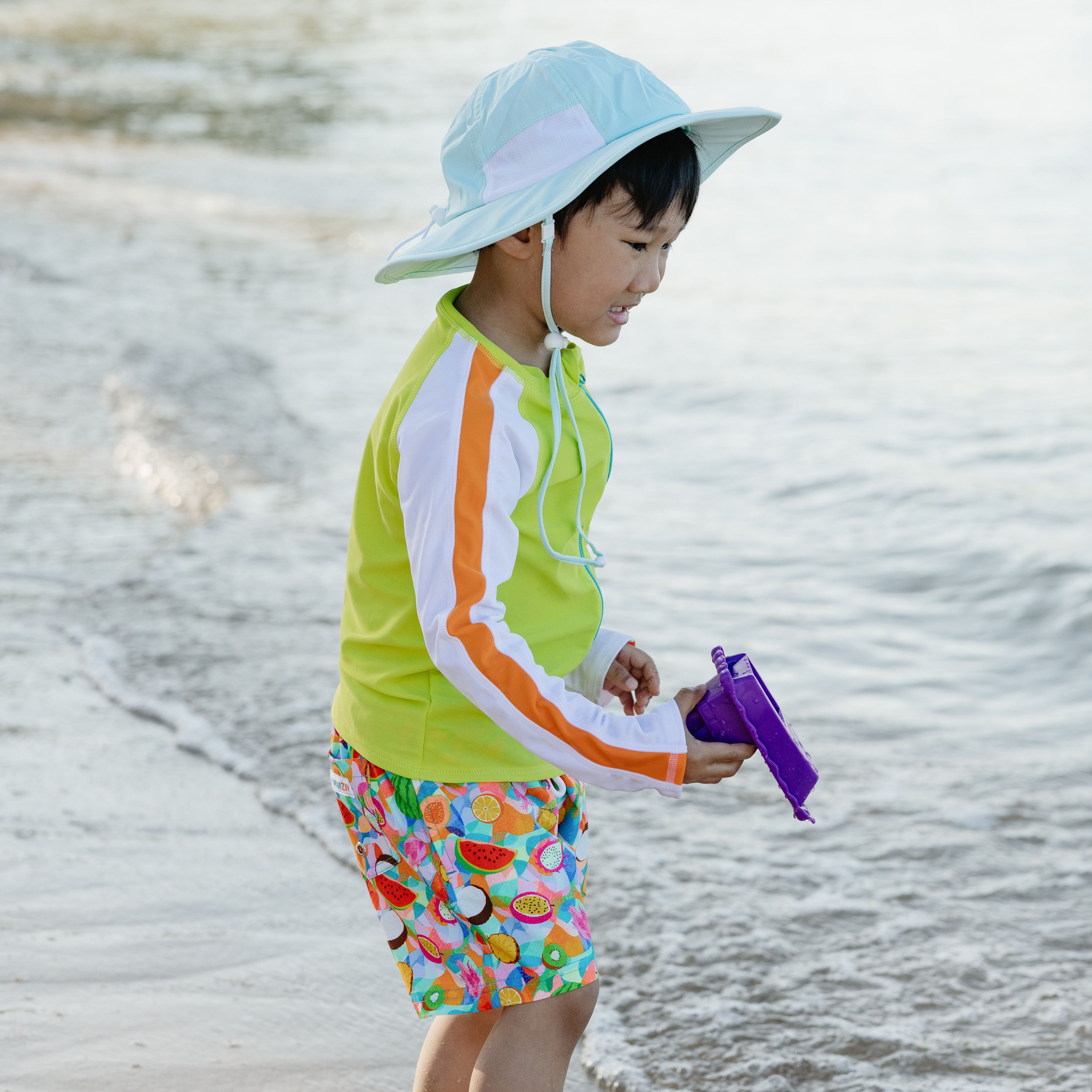 Boys Long Sleeve Zipper Rash Guard and Swim Trunk Set | "Fruit Salad"-SwimZip UPF 50+ Sun Protective Swimwear & UV Zipper Rash Guards-pos8