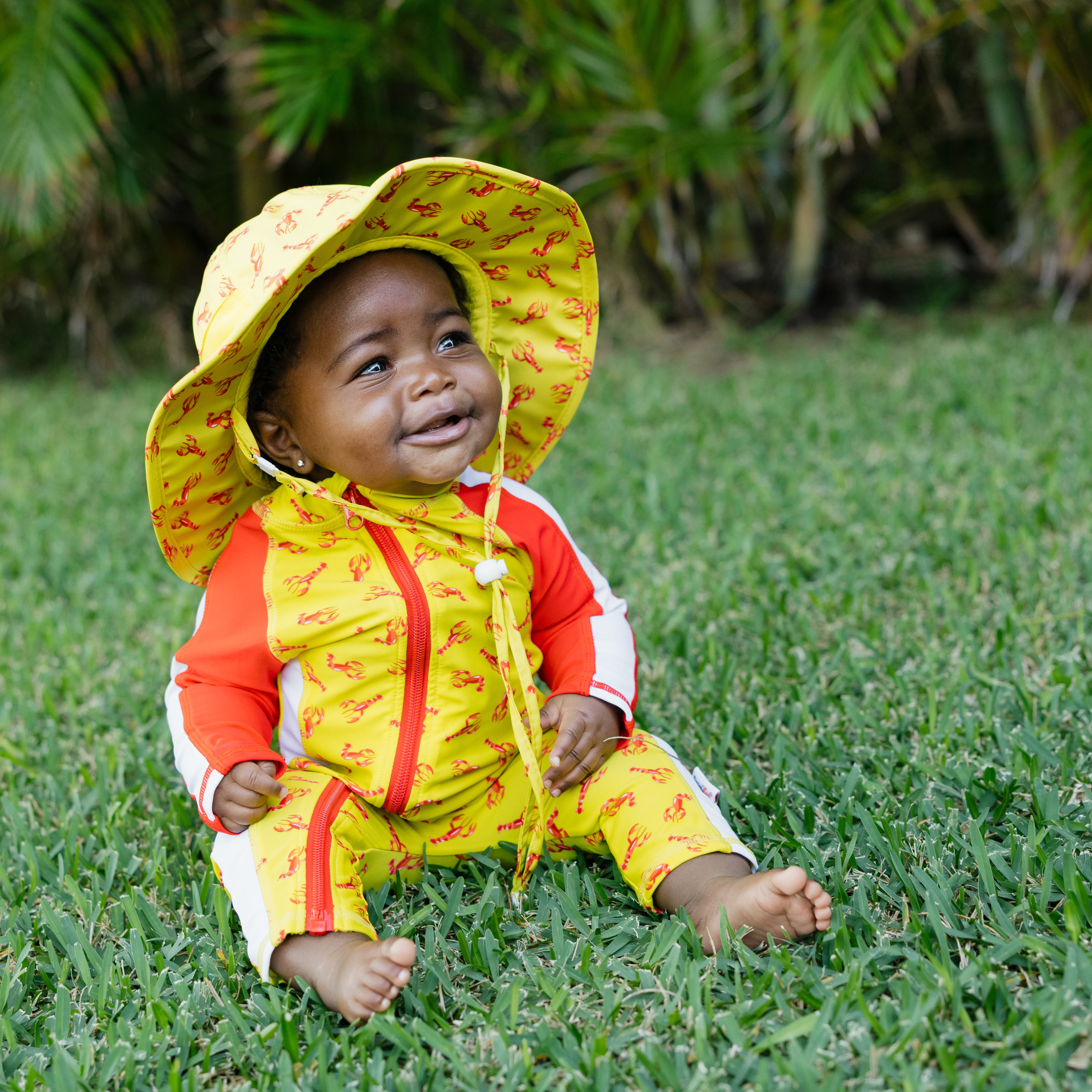 Kids Wide Brim Sun Hat "Fun Sun Day Play Hat" - Lobster-SwimZip UPF 50+ Sun Protective Swimwear & UV Zipper Rash Guards-pos2