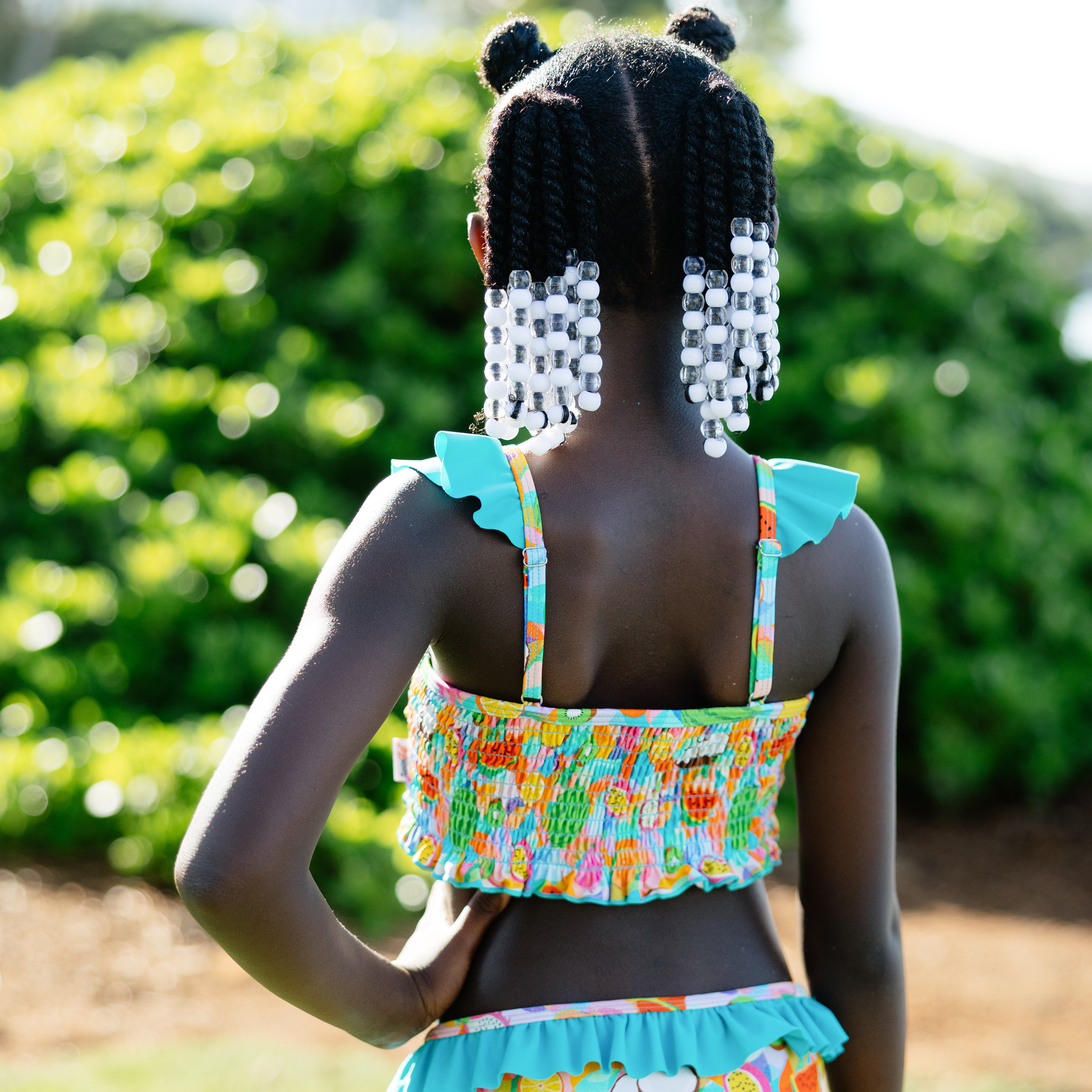 Girls Smocked Bikini (2 Piece) - "Fruit Salad"-SwimZip UPF 50+ Sun Protective Swimwear & UV Zipper Rash Guards-pos9