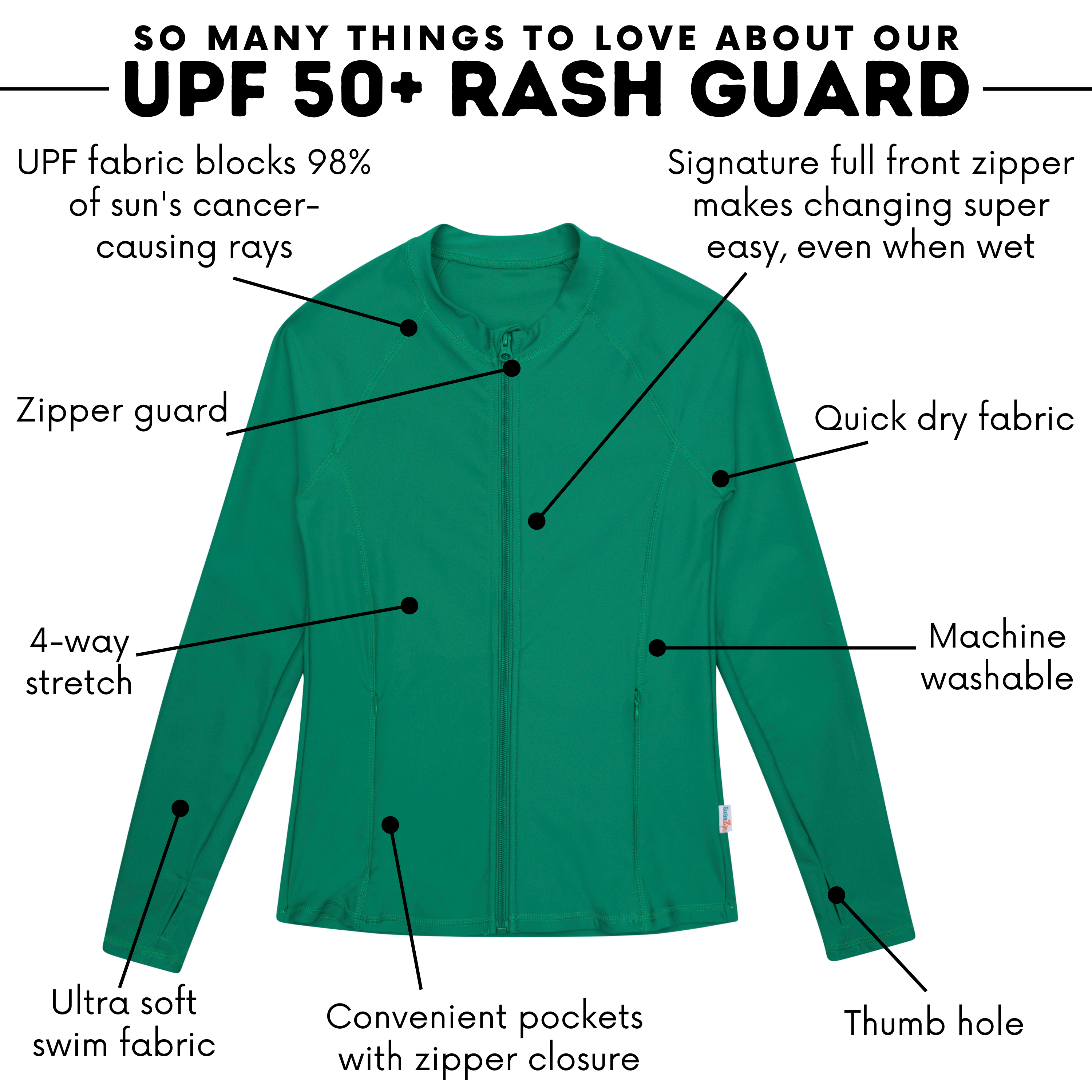 Women's Long Sleeve Rash Guard with Pockets | "Greenlake"-SwimZip UPF 50+ Sun Protective Swimwear & UV Zipper Rash Guards-pos4