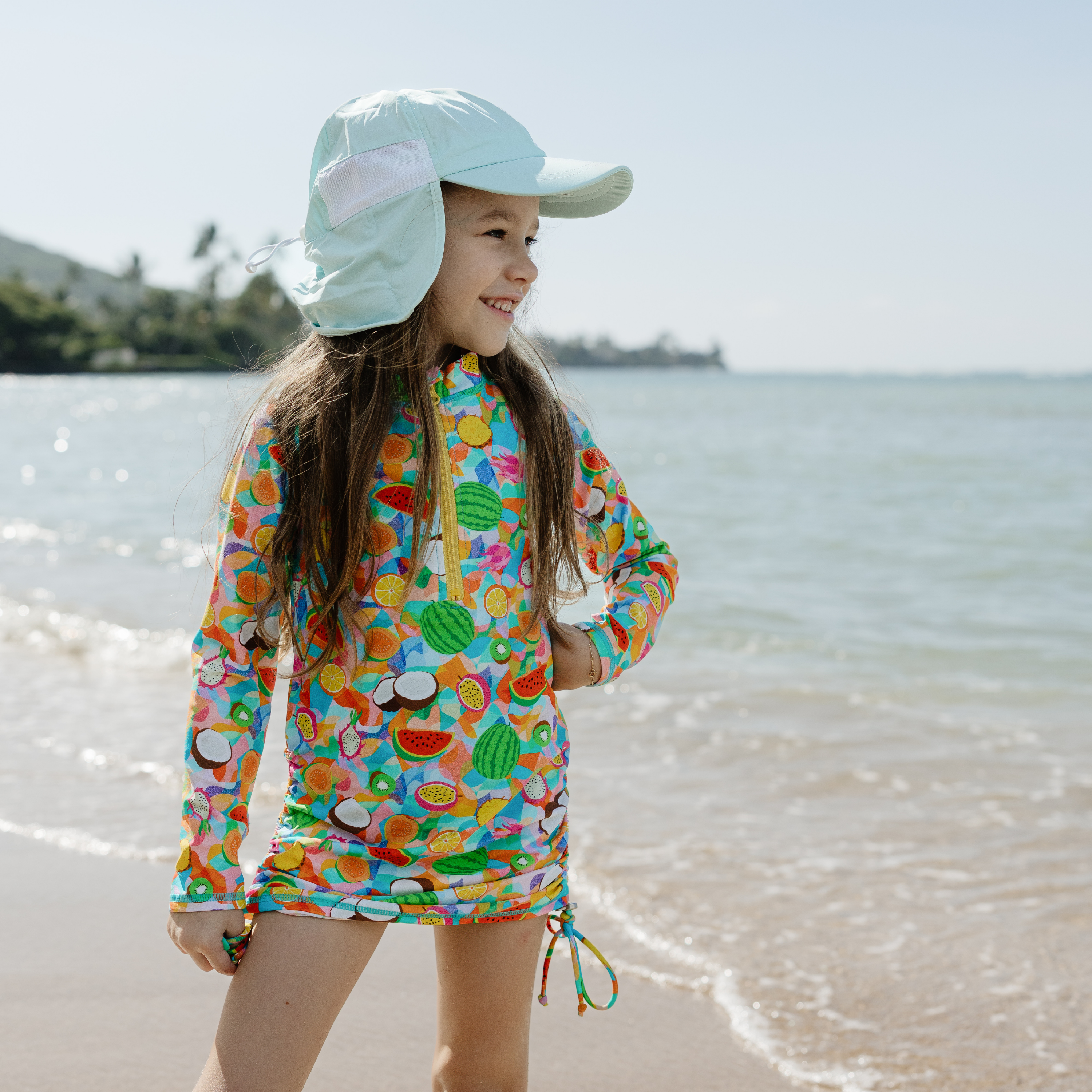 Kids Flap Hat | Mint-SwimZip UPF 50+ Sun Protective Swimwear & UV Zipper Rash Guards-pos6