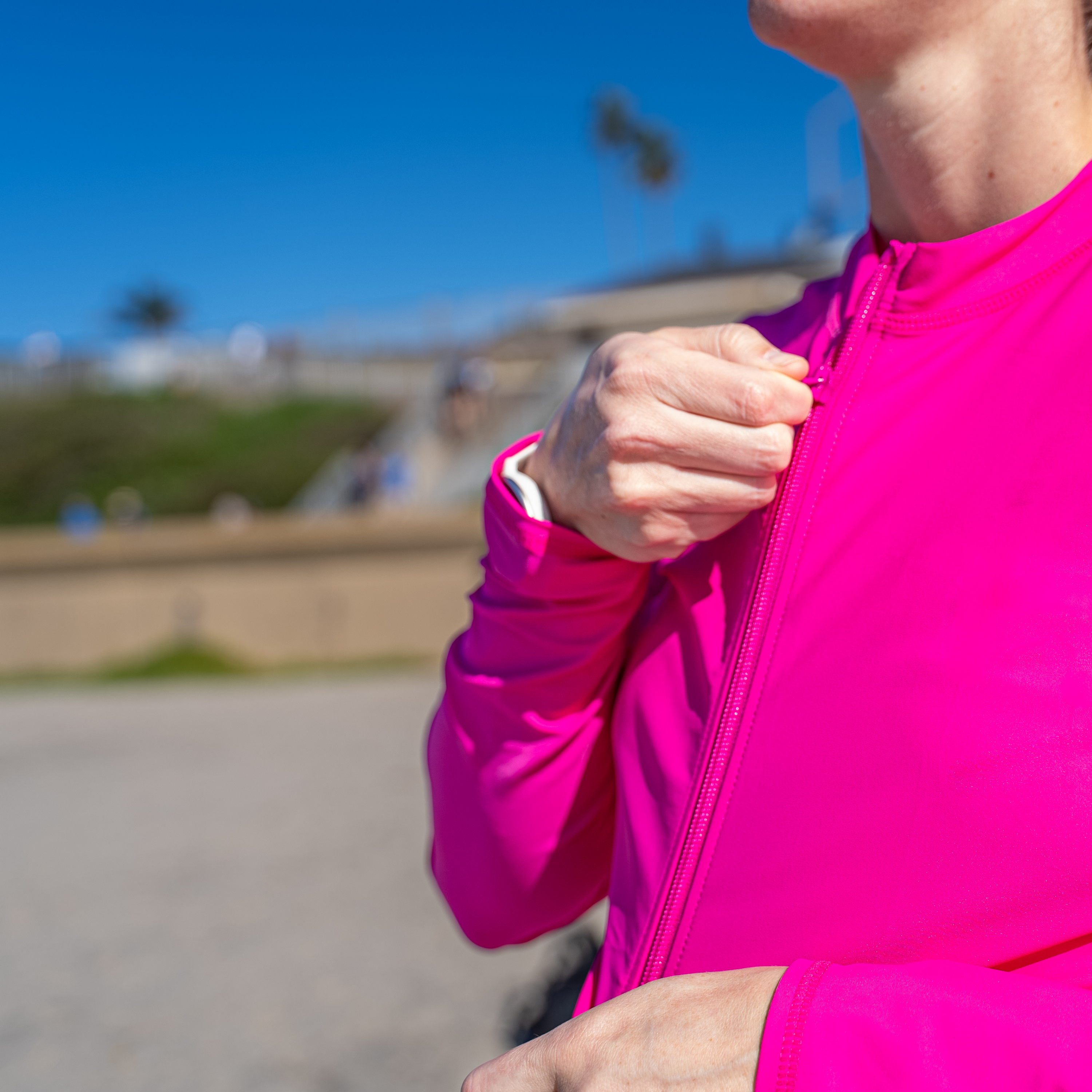 Women's Long Sleeve Crop Rash Guard | “Manic Magenta"-SwimZip UPF 50+ Sun Protective Swimwear & UV Zipper Rash Guards-pos6