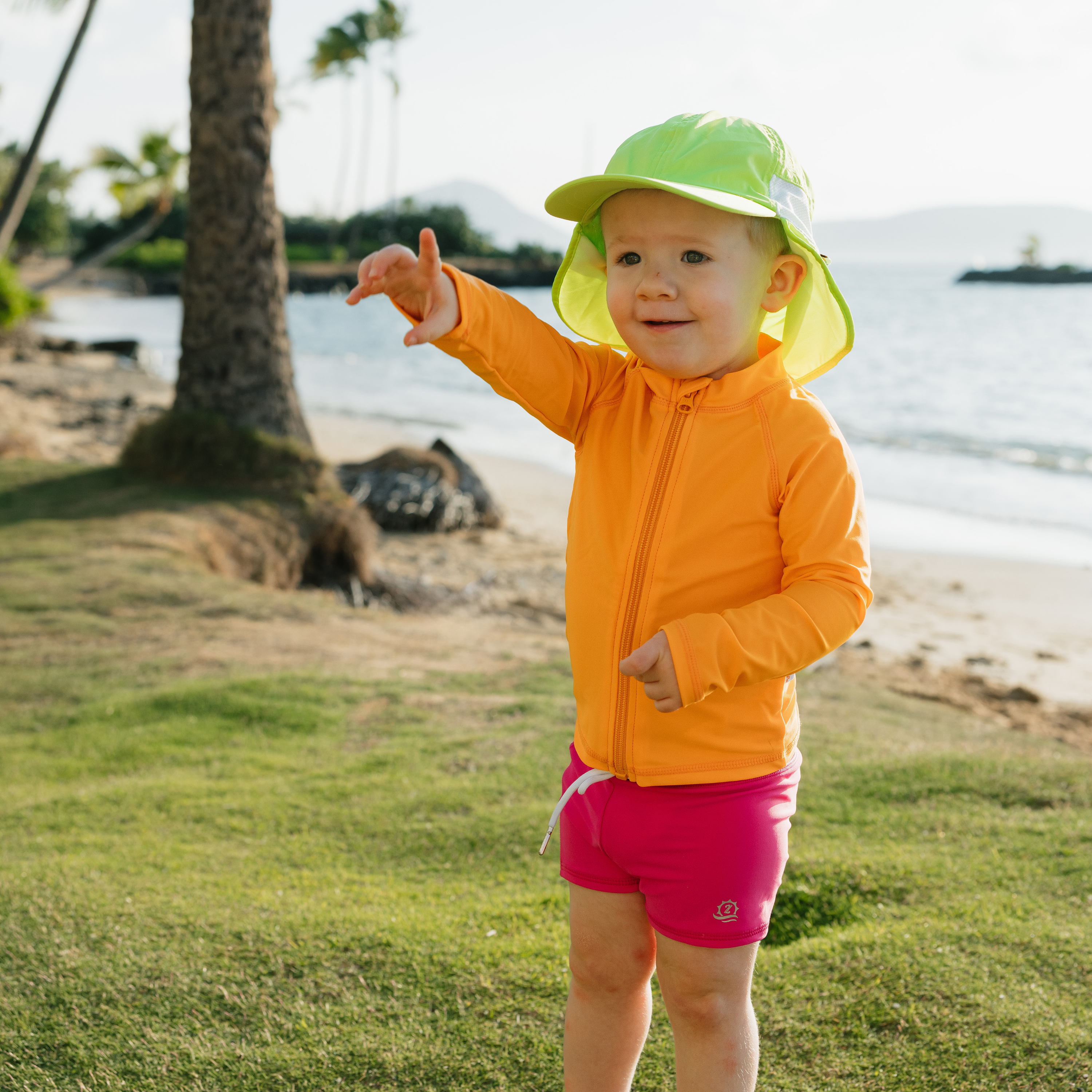 Kids Flap Hat | Electric Green-SwimZip UPF 50+ Sun Protective Swimwear & UV Zipper Rash Guards-pos2