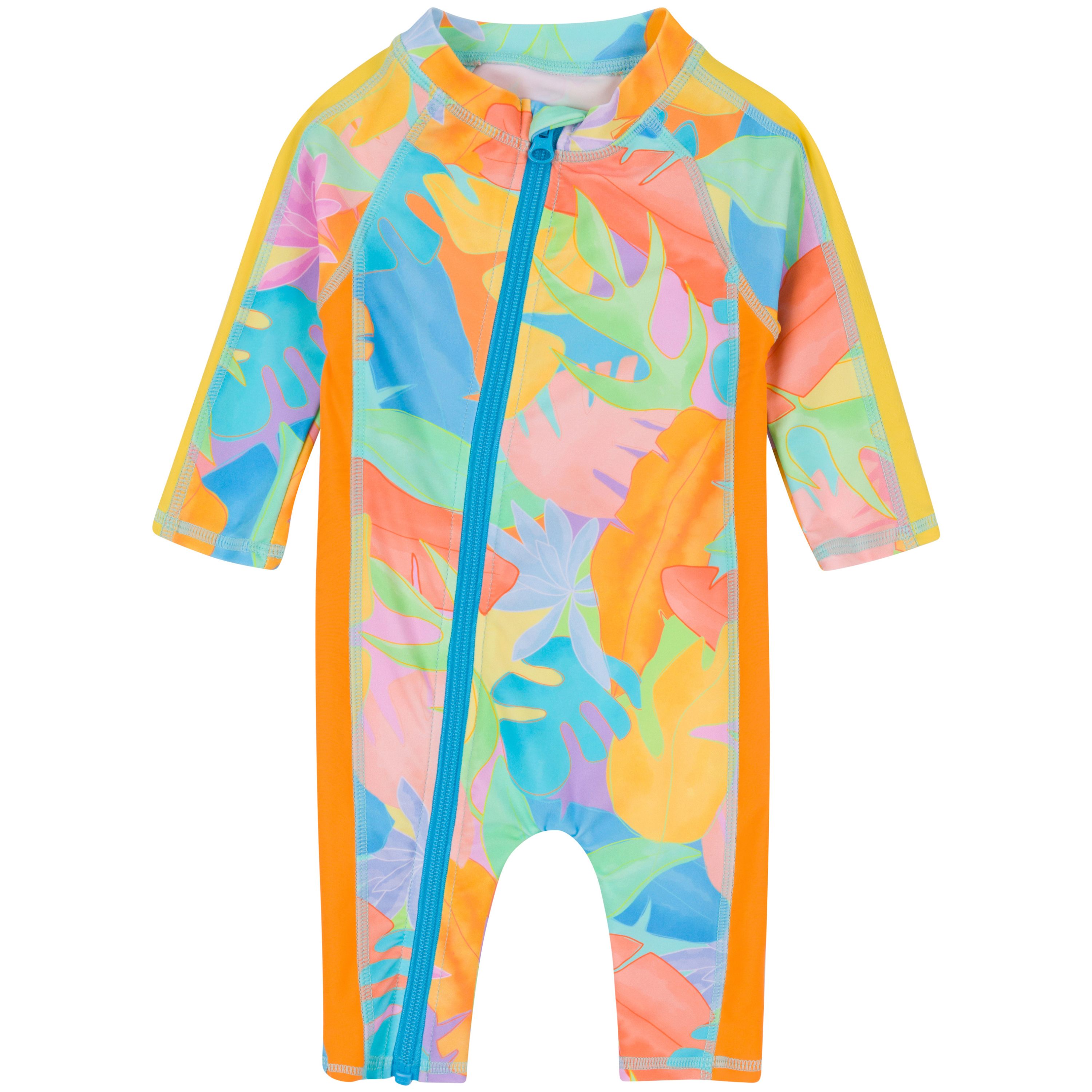 Sunsuit - Long Sleeve Romper Swimsuit | "Vibrant Vacay"-0-6 Month-Vibrant Vacay-SwimZip UPF 50+ Sun Protective Swimwear & UV Zipper Rash Guards-pos1