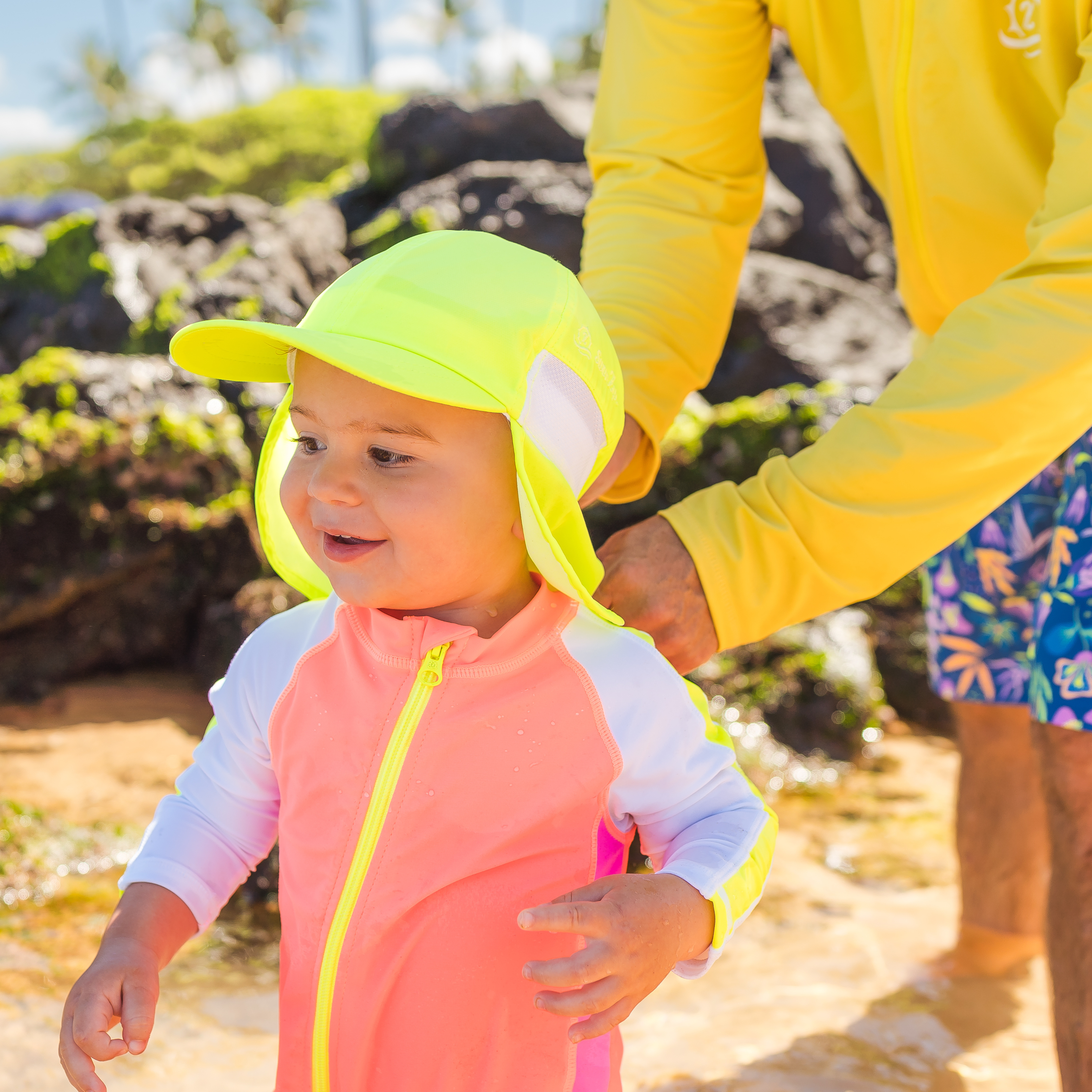 Kids Flap Hat Neon Lemon Yellow