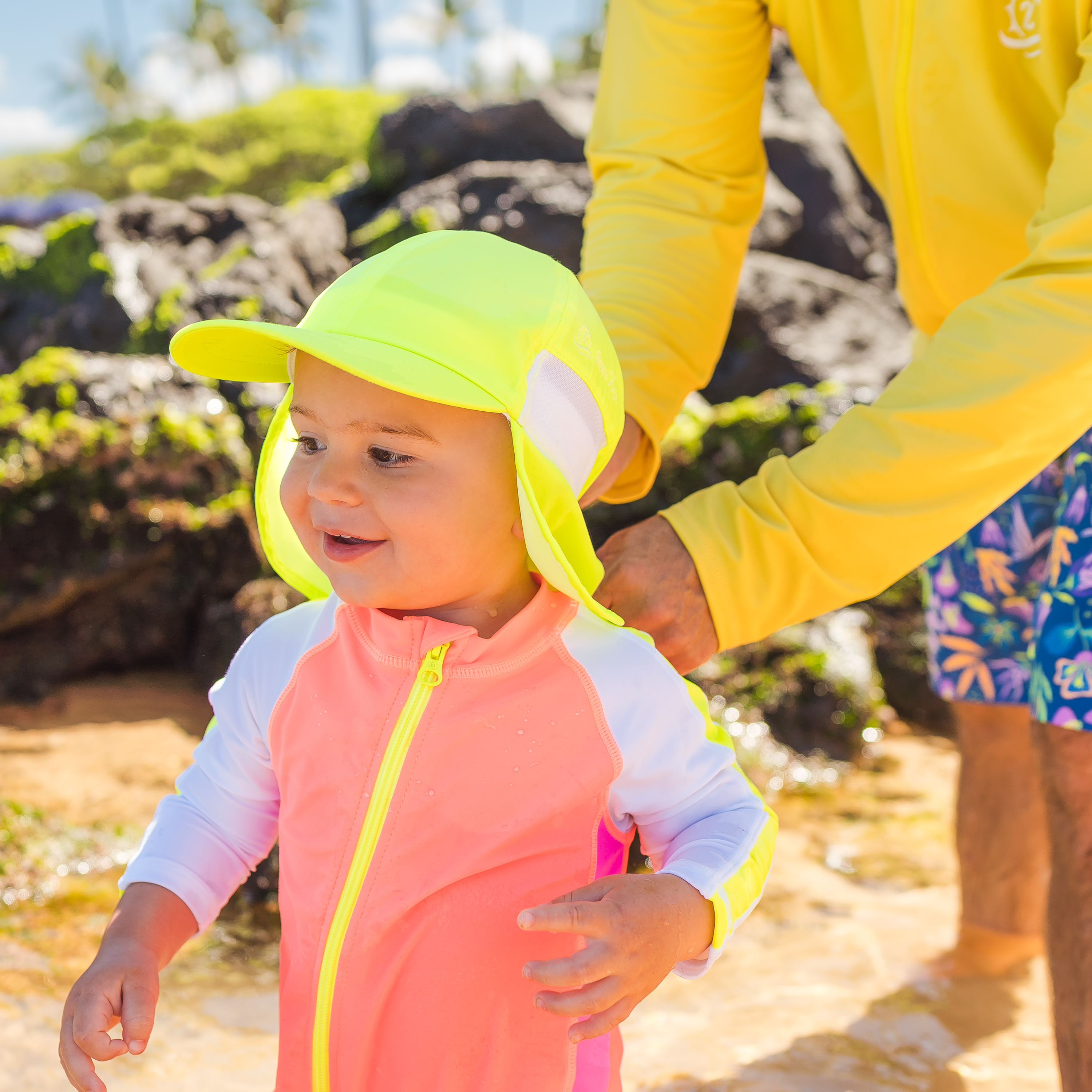 Kids Flap Hat | Neon Lemon Yellow-SwimZip UPF 50+ Sun Protective Swimwear & UV Zipper Rash Guards-pos2