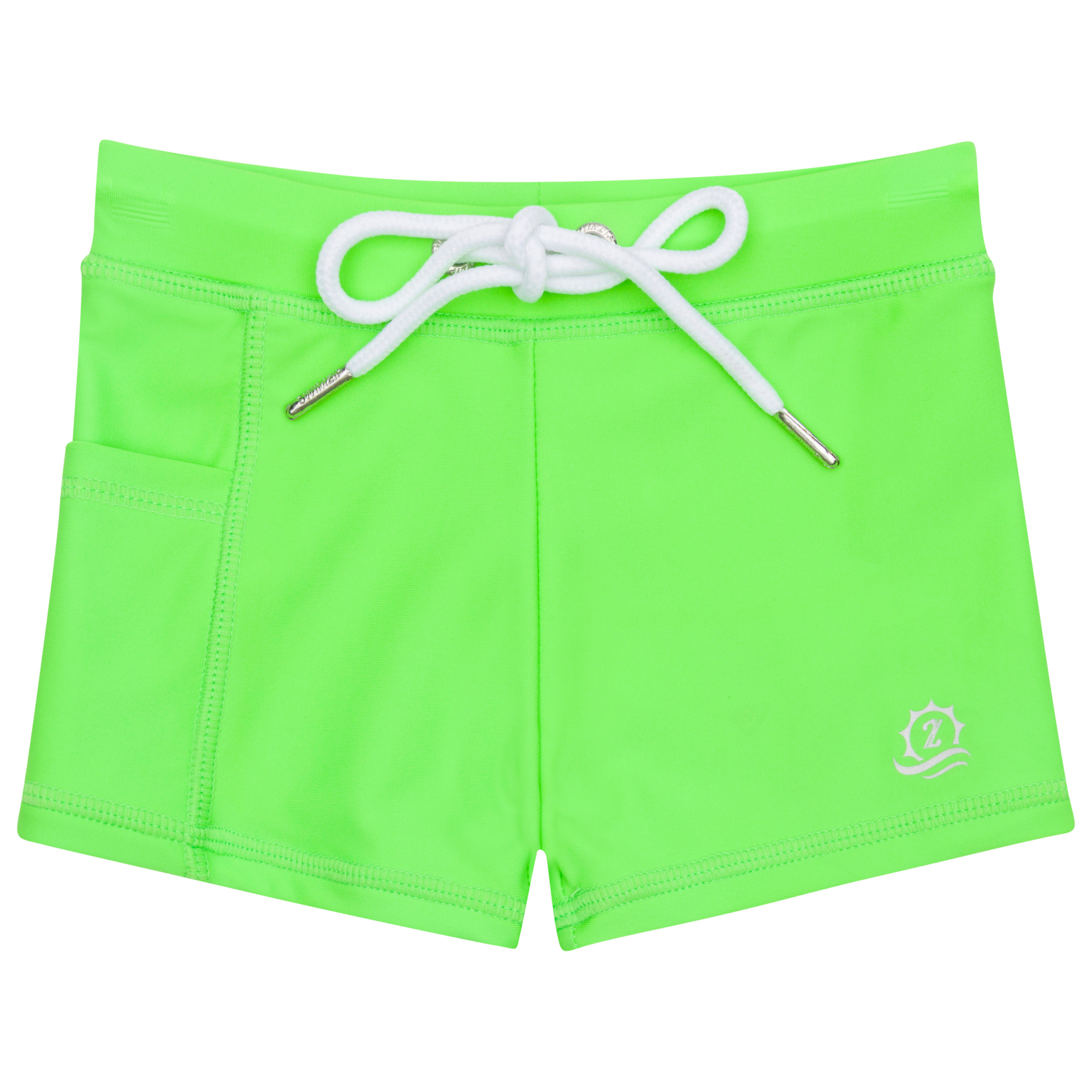 Kids Euro Swim Shorties | "Neon Green"-6-12 Month-Neon Green-SwimZip UPF 50+ Sun Protective Swimwear & UV Zipper Rash Guards-pos1