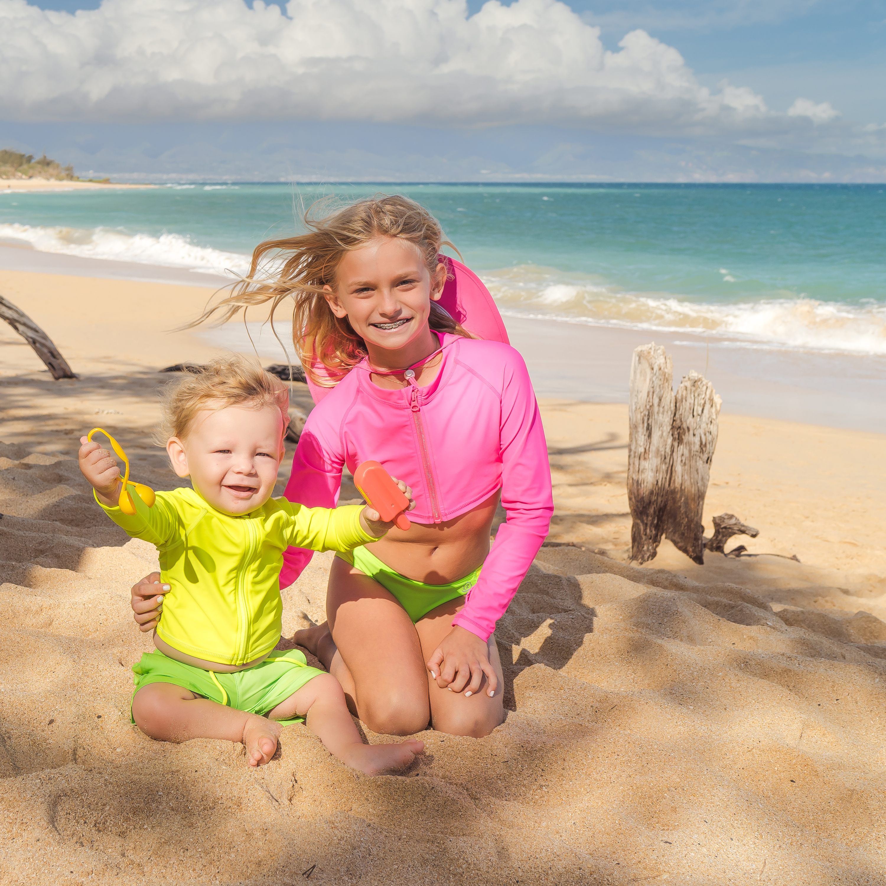 Boys Long Sleeve Zipper Rash Guard and Swim Trunk Set | "Neon Green"-SwimZip UPF 50+ Sun Protective Swimwear & UV Zipper Rash Guards-pos2