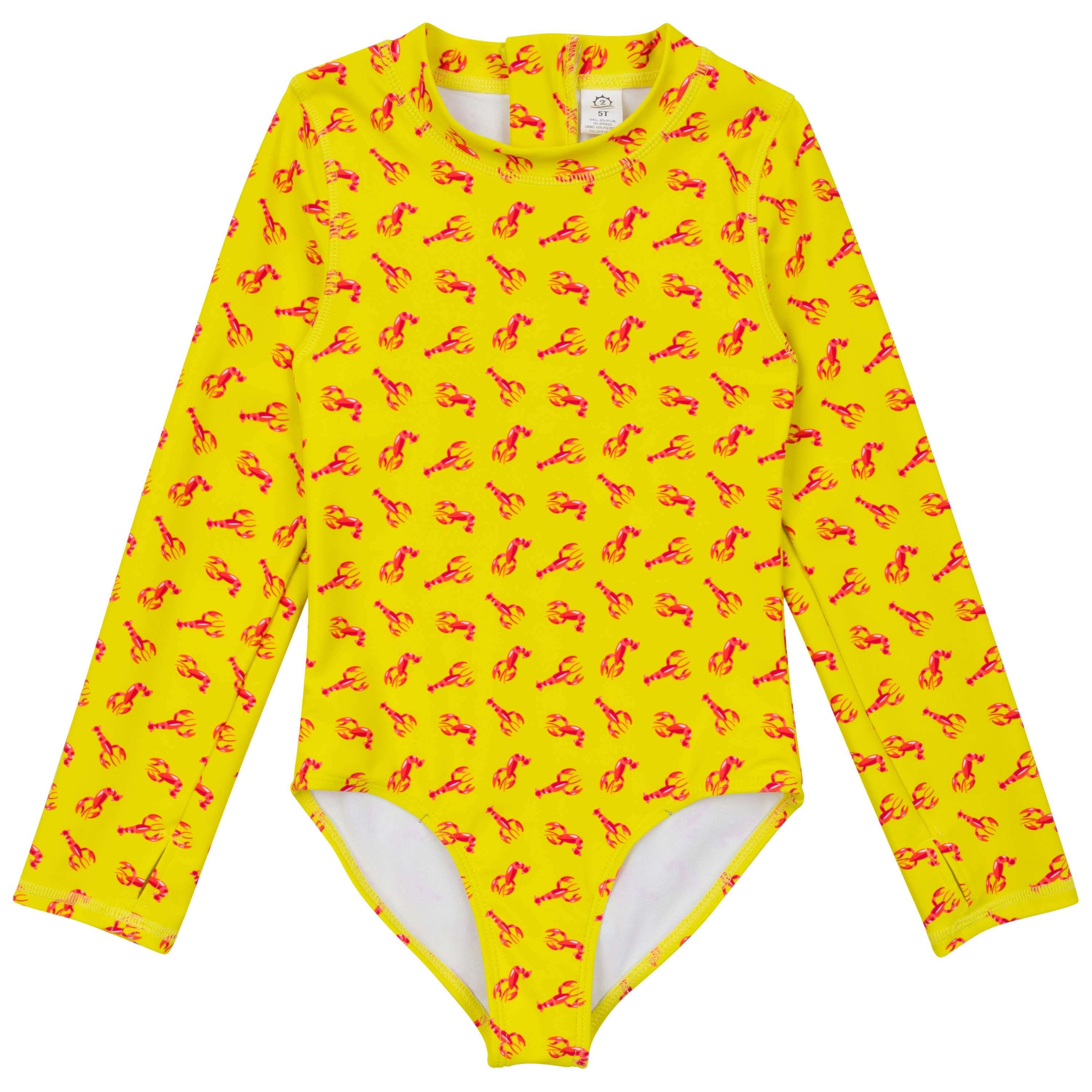 Girls Long Sleeve Surf Suit (One Piece Bodysuit) | "Lobster"-0-3 Month-Lobster-SwimZip UPF 50+ Sun Protective Swimwear & UV Zipper Rash Guards-pos1