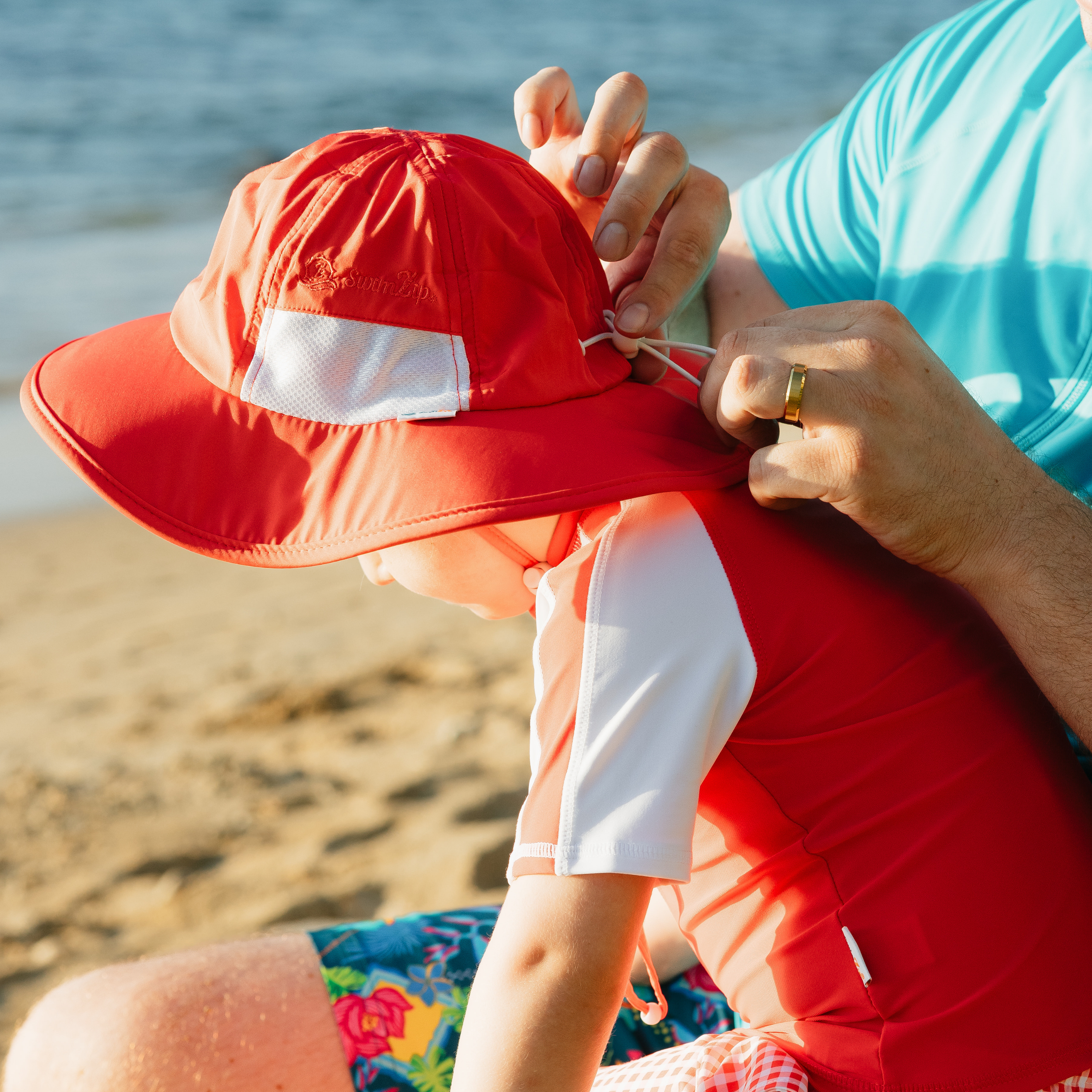 Kids Wide Brim Sun Hat "Fun Sun Day Play Hat" - Red-SwimZip UPF 50+ Sun Protective Swimwear & UV Zipper Rash Guards-pos3