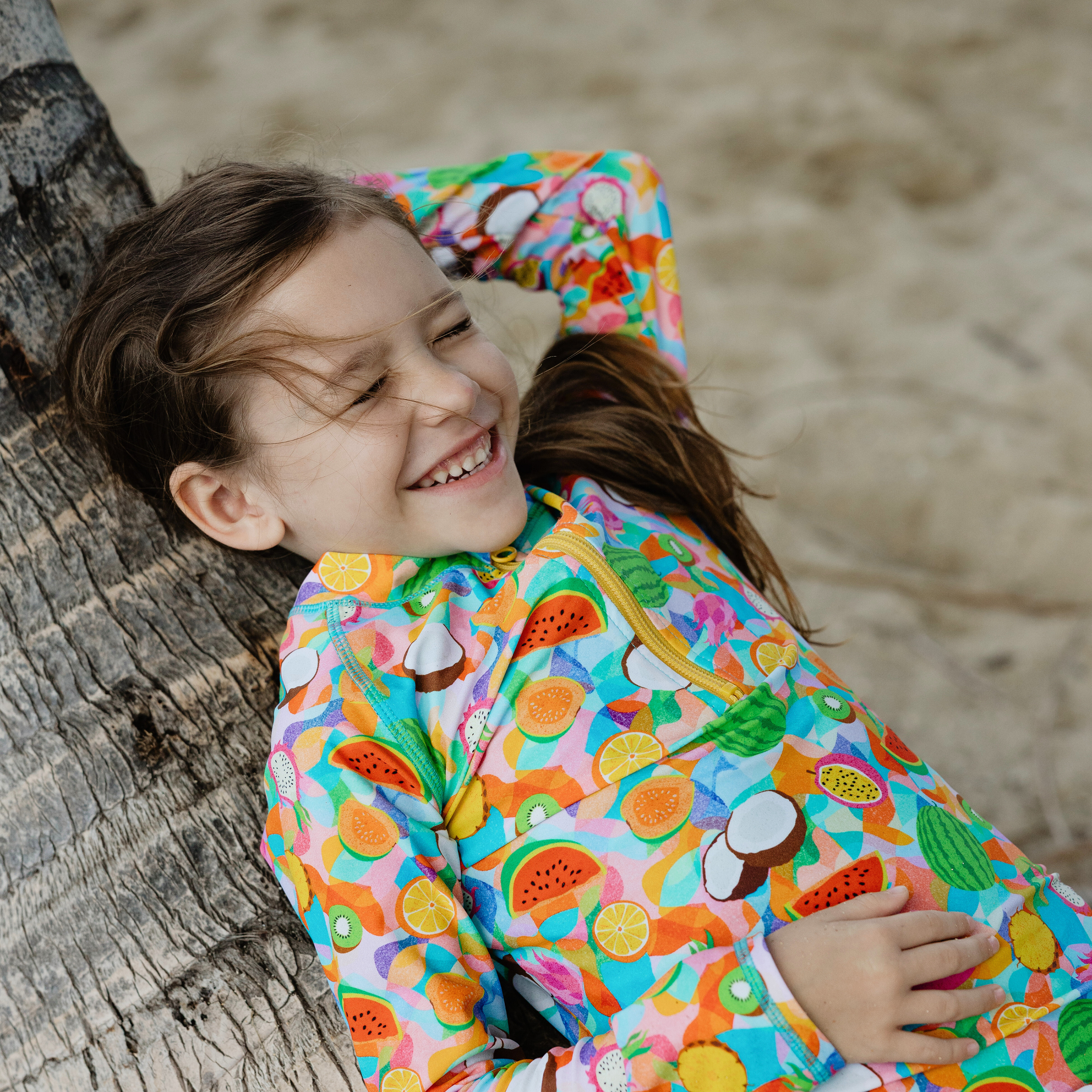 Girls Long Sleeve Swim Dress Cover Up | "Fruit Salad"-SwimZip UPF 50+ Sun Protective Swimwear & UV Zipper Rash Guards-pos10