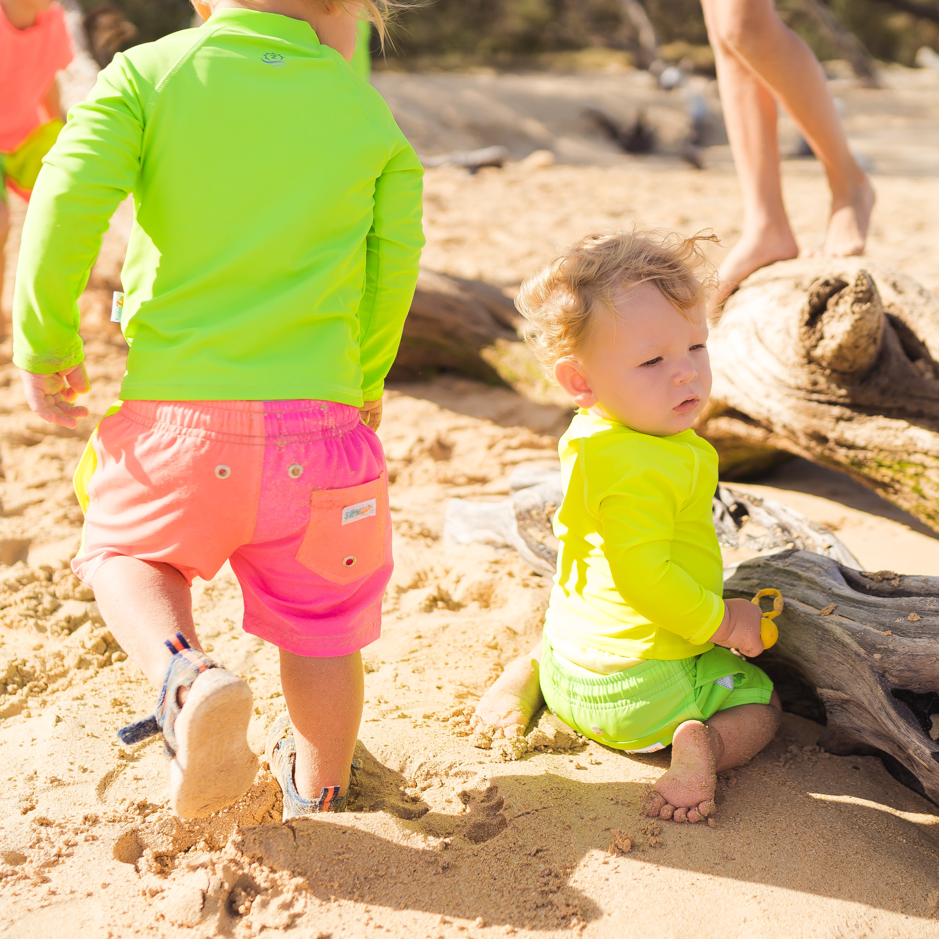 Boys Long Sleeve Zipper Rash Guard and Swim Trunk Set | "Neon Green"-SwimZip UPF 50+ Sun Protective Swimwear & UV Zipper Rash Guards-pos3