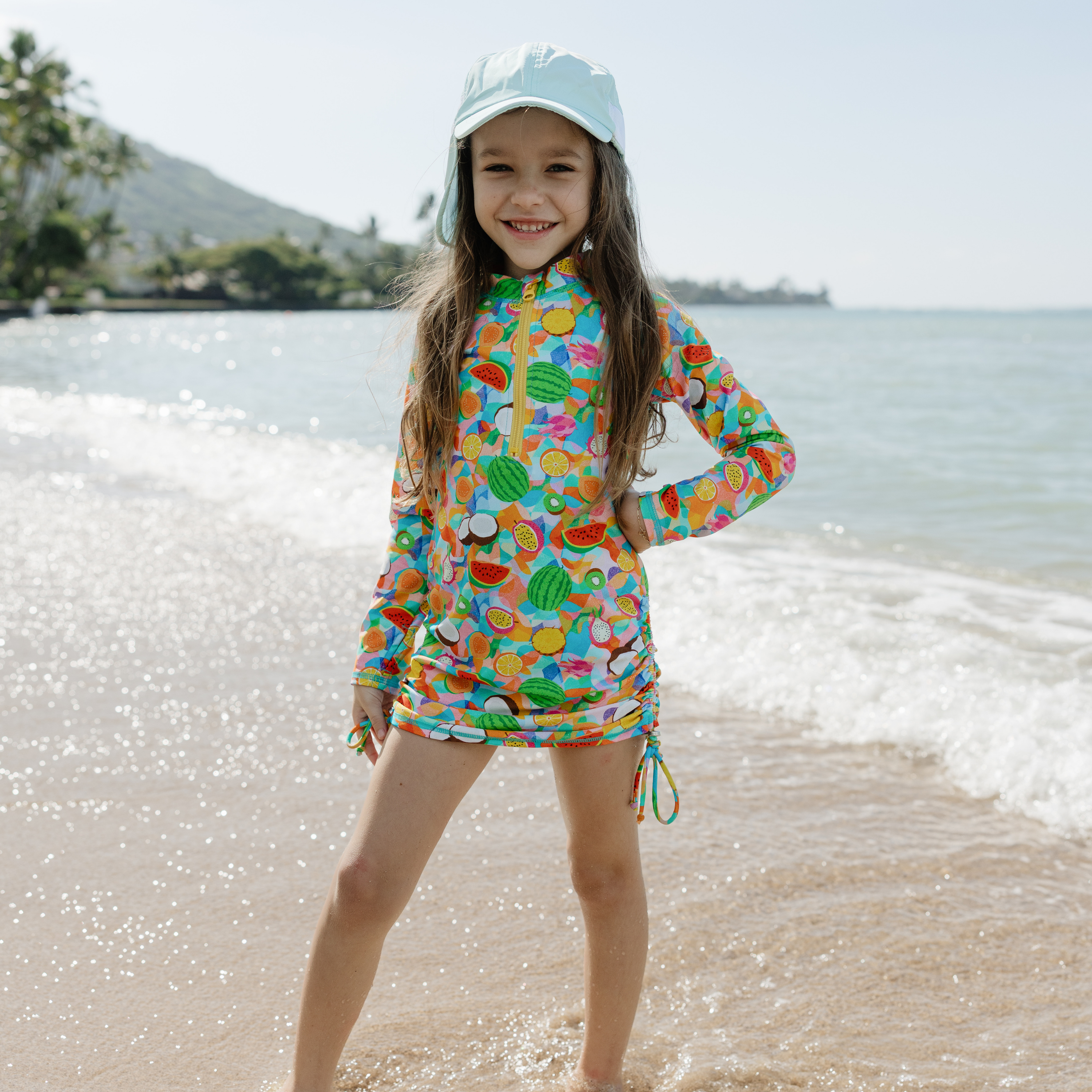 Kids Flap Hat | Mint-SwimZip UPF 50+ Sun Protective Swimwear & UV Zipper Rash Guards-pos7