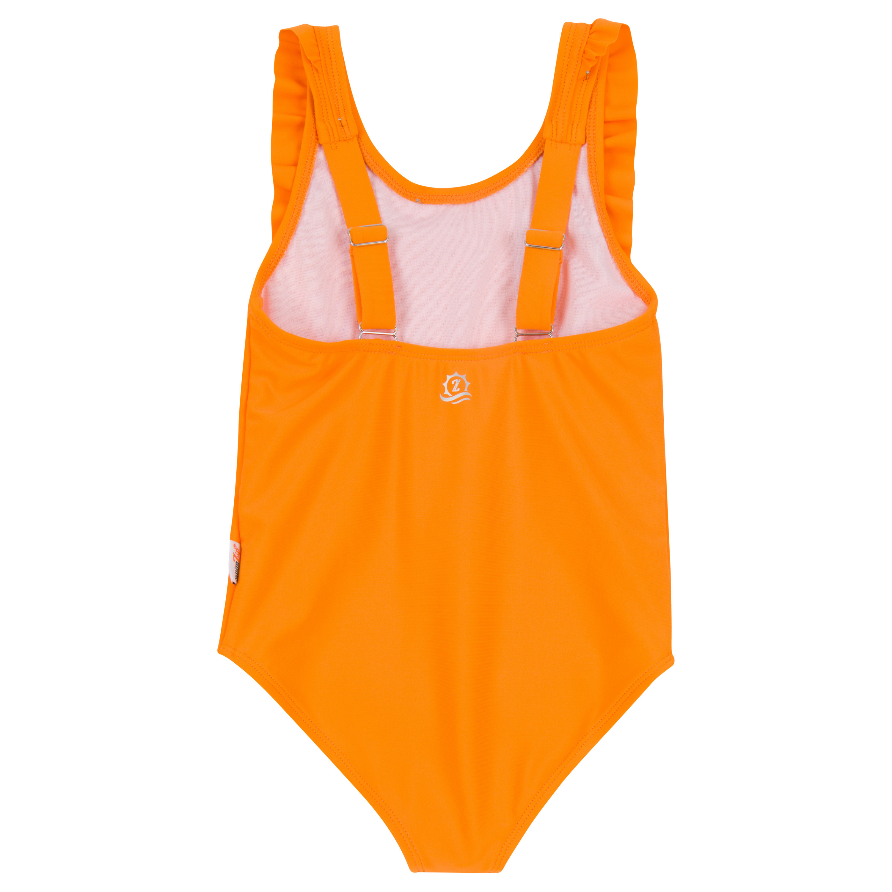 Girls Ruffle One-Piece Swimsuit | "Orange"-SwimZip UPF 50+ Sun Protective Swimwear & UV Zipper Rash Guards-pos10