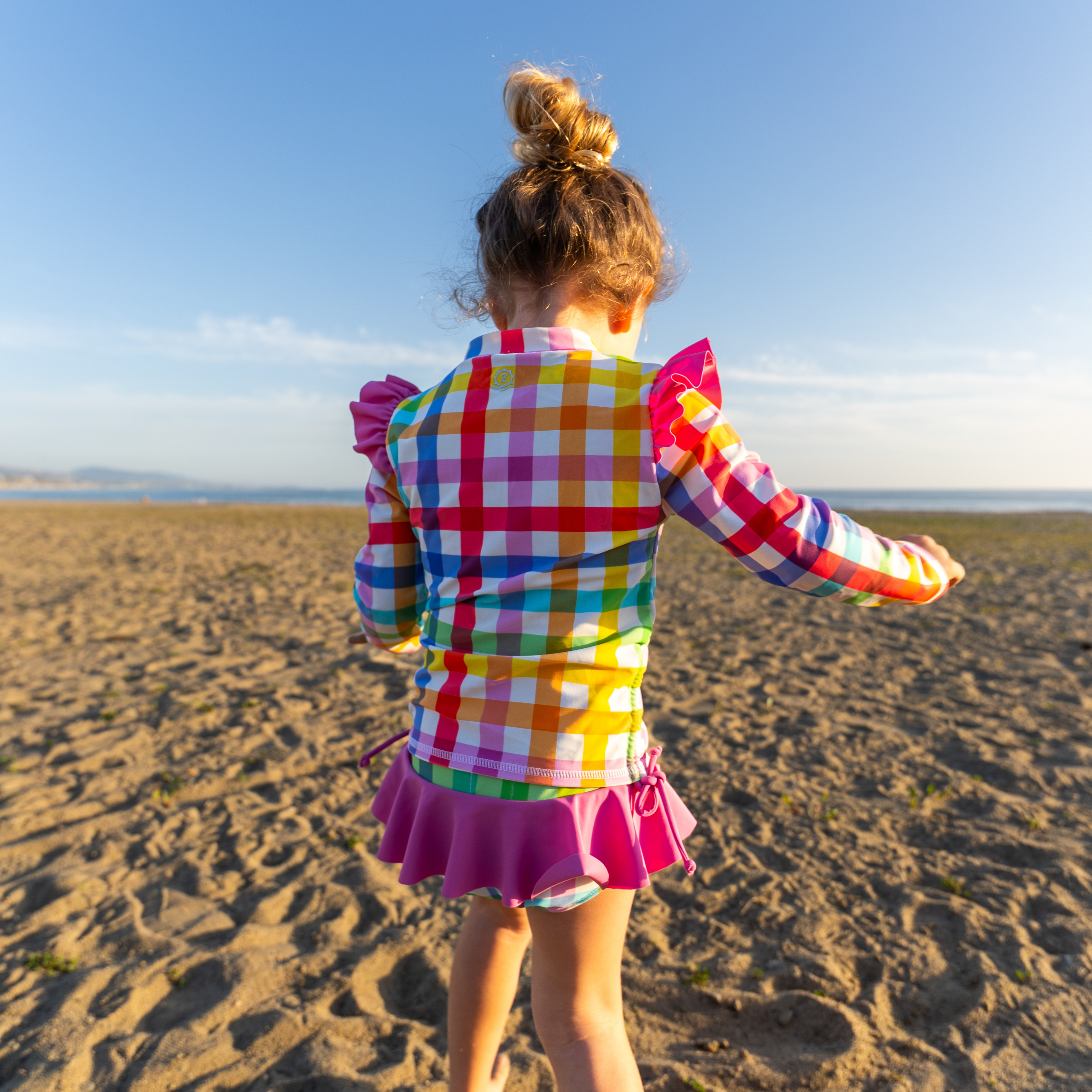 Girls Long Sleeve Rash Guard Ruffle Bottom Swimsuit Set (2 Piece) | "Picnic Party"-SwimZip UPF 50+ Sun Protective Swimwear & UV Zipper Rash Guards-pos3