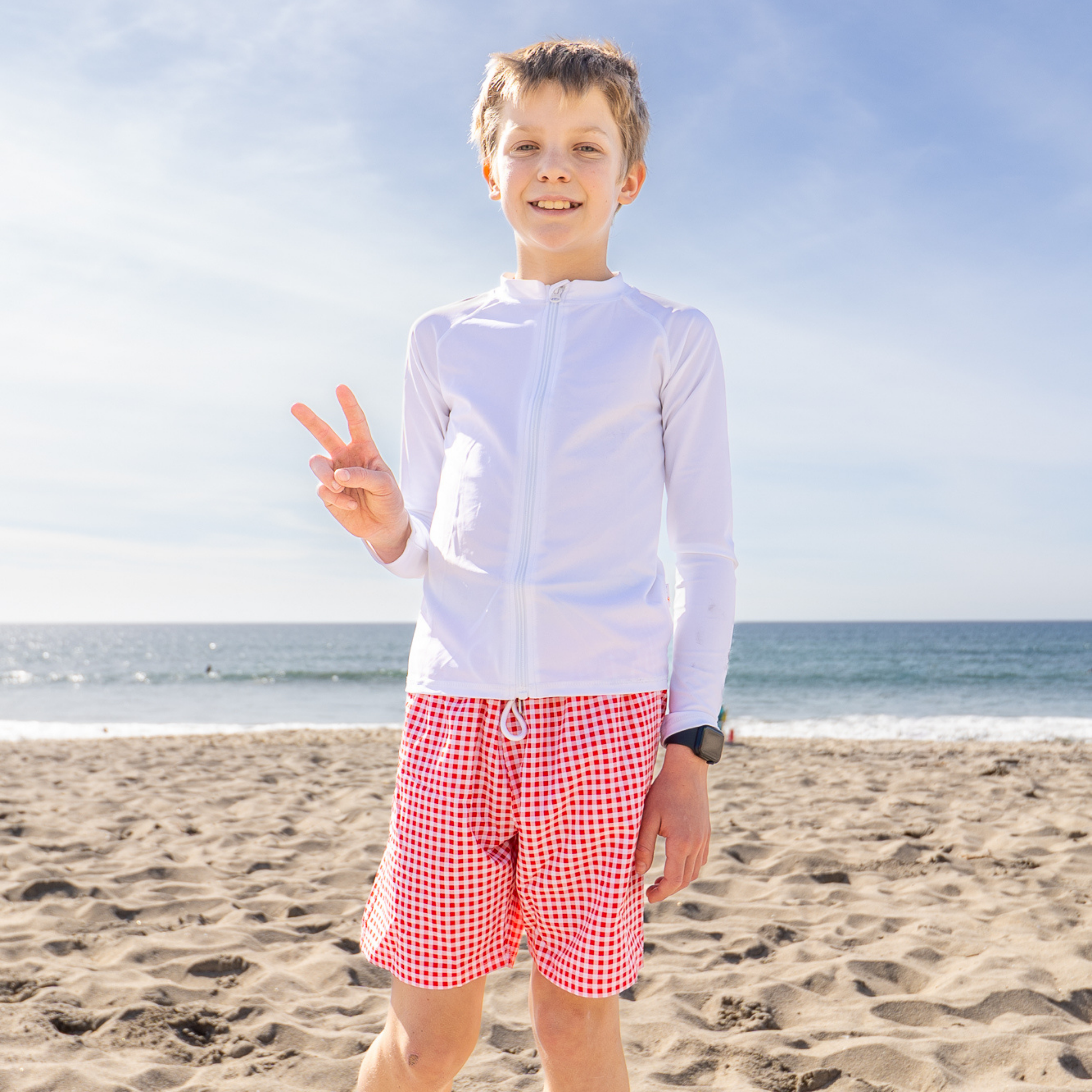 Kids UPF 50+ Long Sleeve Zipper Rash Guard Swim Shirt | "White"-SwimZip UPF 50+ Sun Protective Swimwear & UV Zipper Rash Guards-pos2