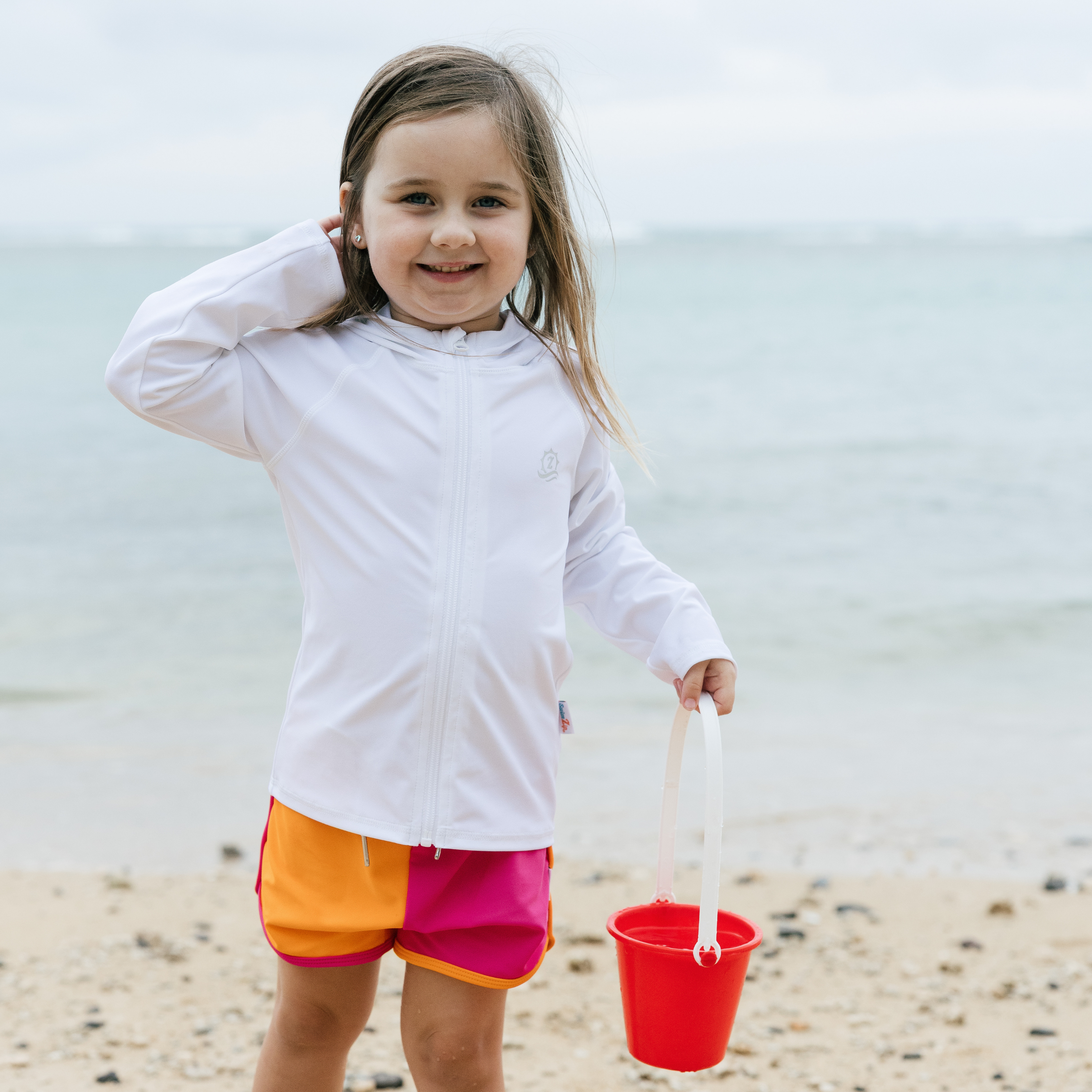 Kids Hooded Long Sleeve Zipper Rash Guard Swim Shirt | "White"-SwimZip UPF 50+ Sun Protective Swimwear & UV Zipper Rash Guards-pos6