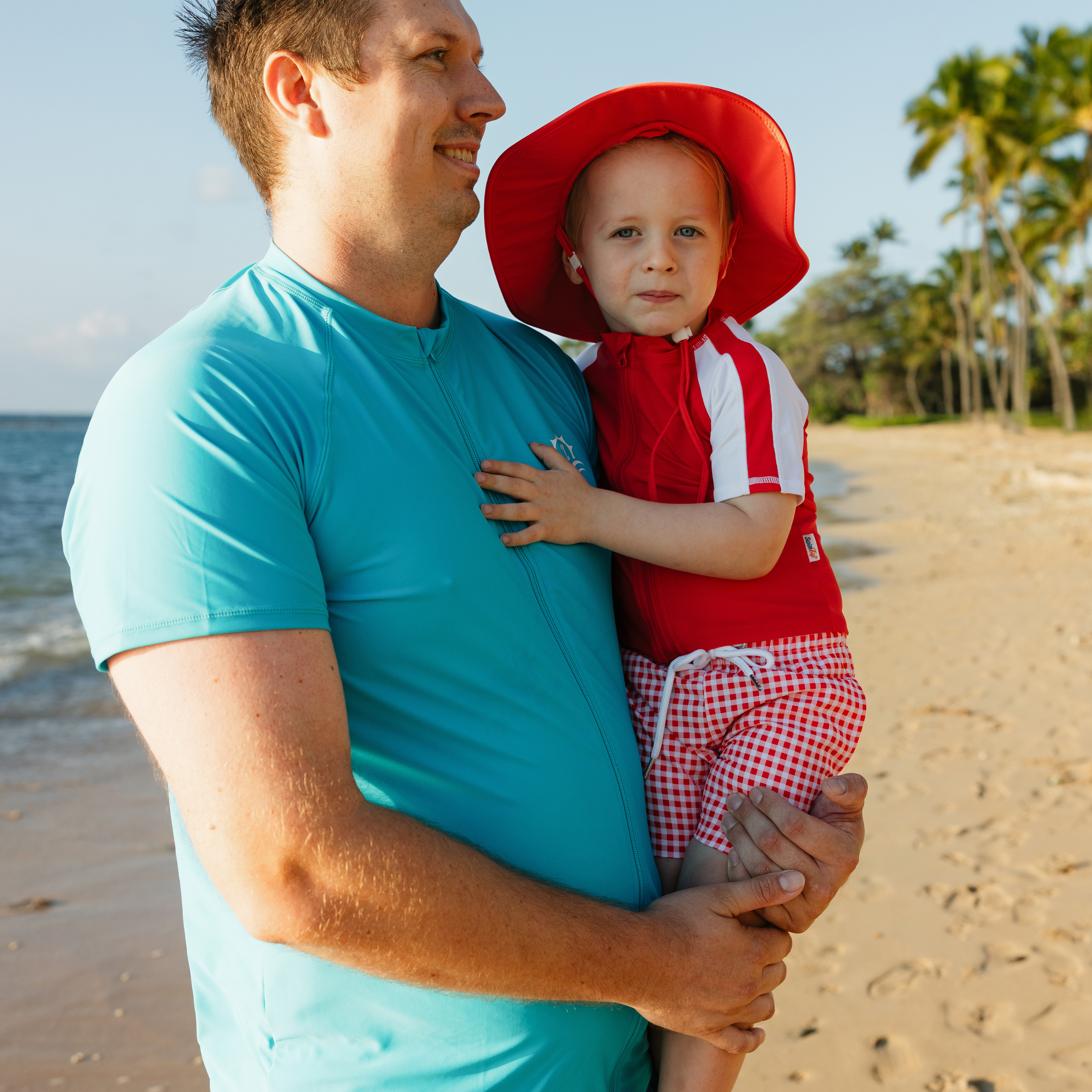 Boys Short Sleeve Zipper Rash Guard and Swim Trunk Set | "Red Gingham"-SwimZip UPF 50+ Sun Protective Swimwear & UV Zipper Rash Guards-pos8
