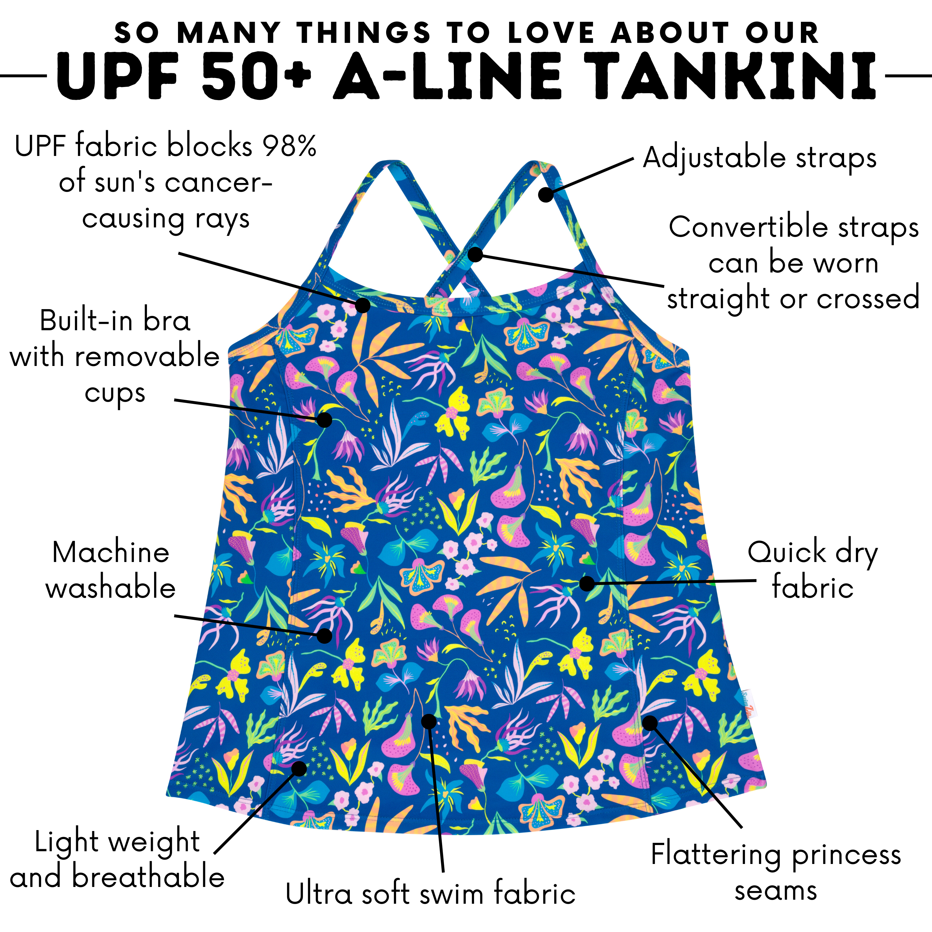 Women’s Strappy A-Line Tankini Top | “Tropadelic”-SwimZip UPF 50+ Sun Protective Swimwear & UV Zipper Rash Guards-pos3