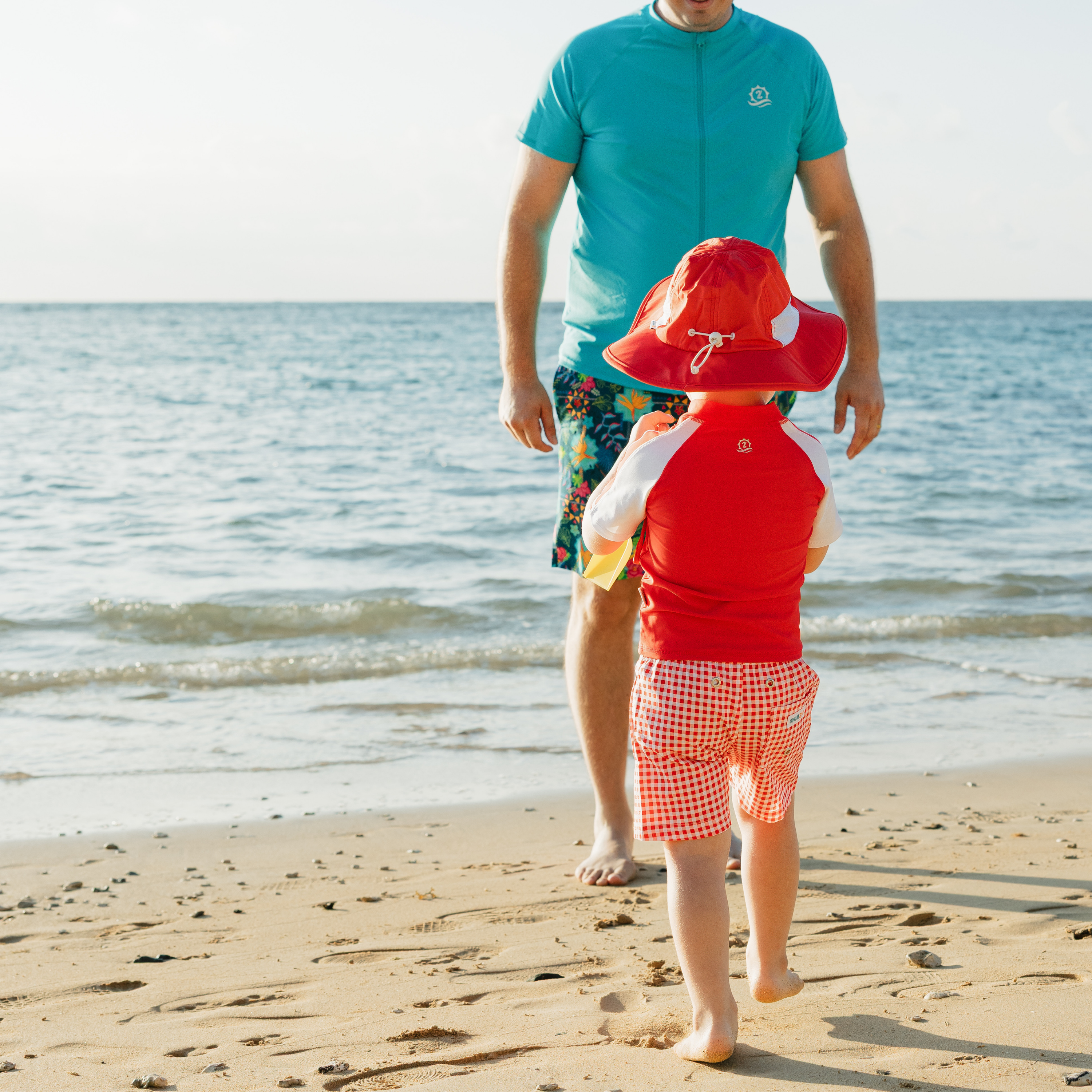 Boys Short Sleeve Zipper Rash Guard and Swim Trunk Set | "Red Gingham"-SwimZip UPF 50+ Sun Protective Swimwear & UV Zipper Rash Guards-pos9
