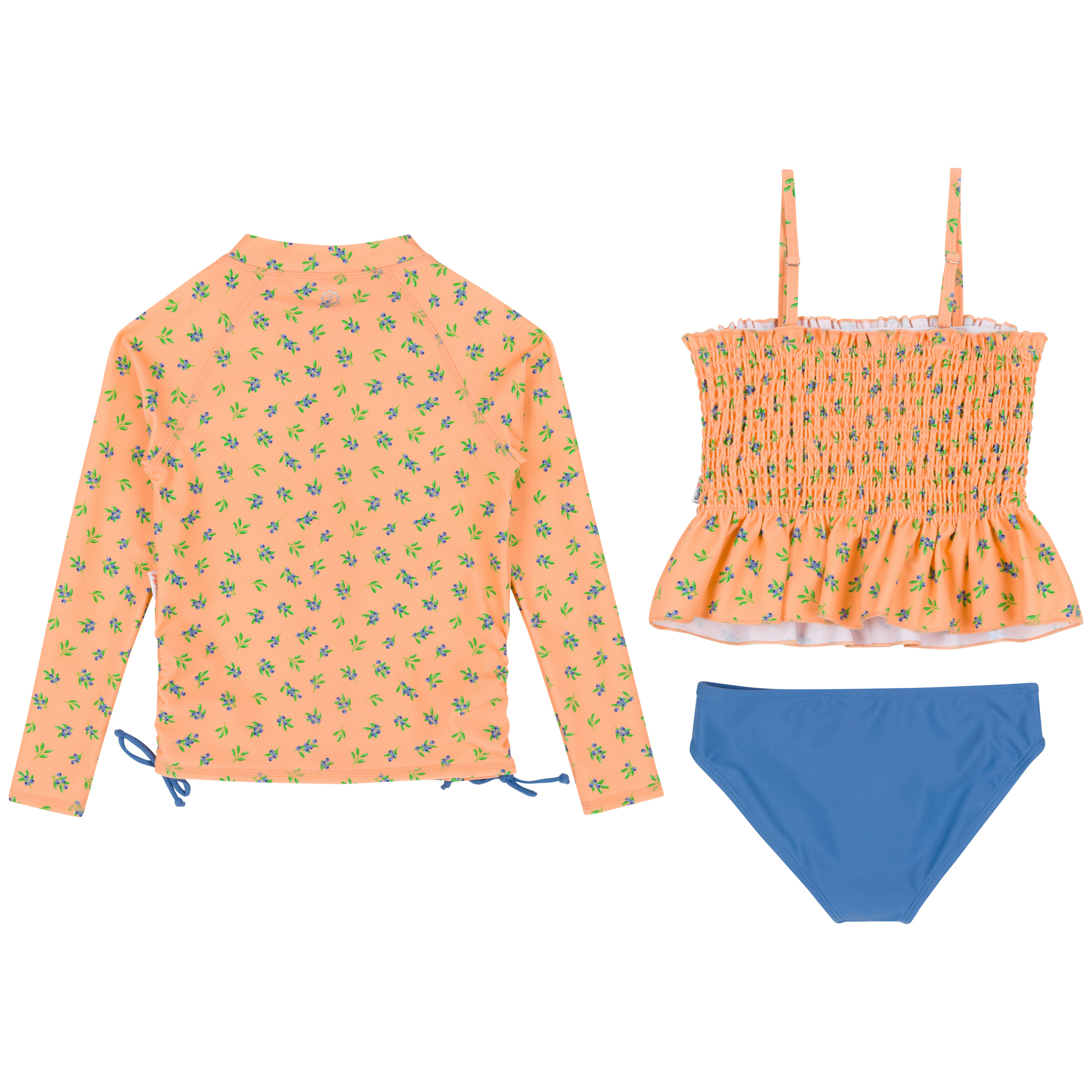 Girls Long Sleeve Rash Guard + Smocked Tankini Bikini Set (3 Piece) | "Berry Bliss"-SwimZip UPF 50+ Sun Protective Swimwear & UV Zipper Rash Guards-pos12