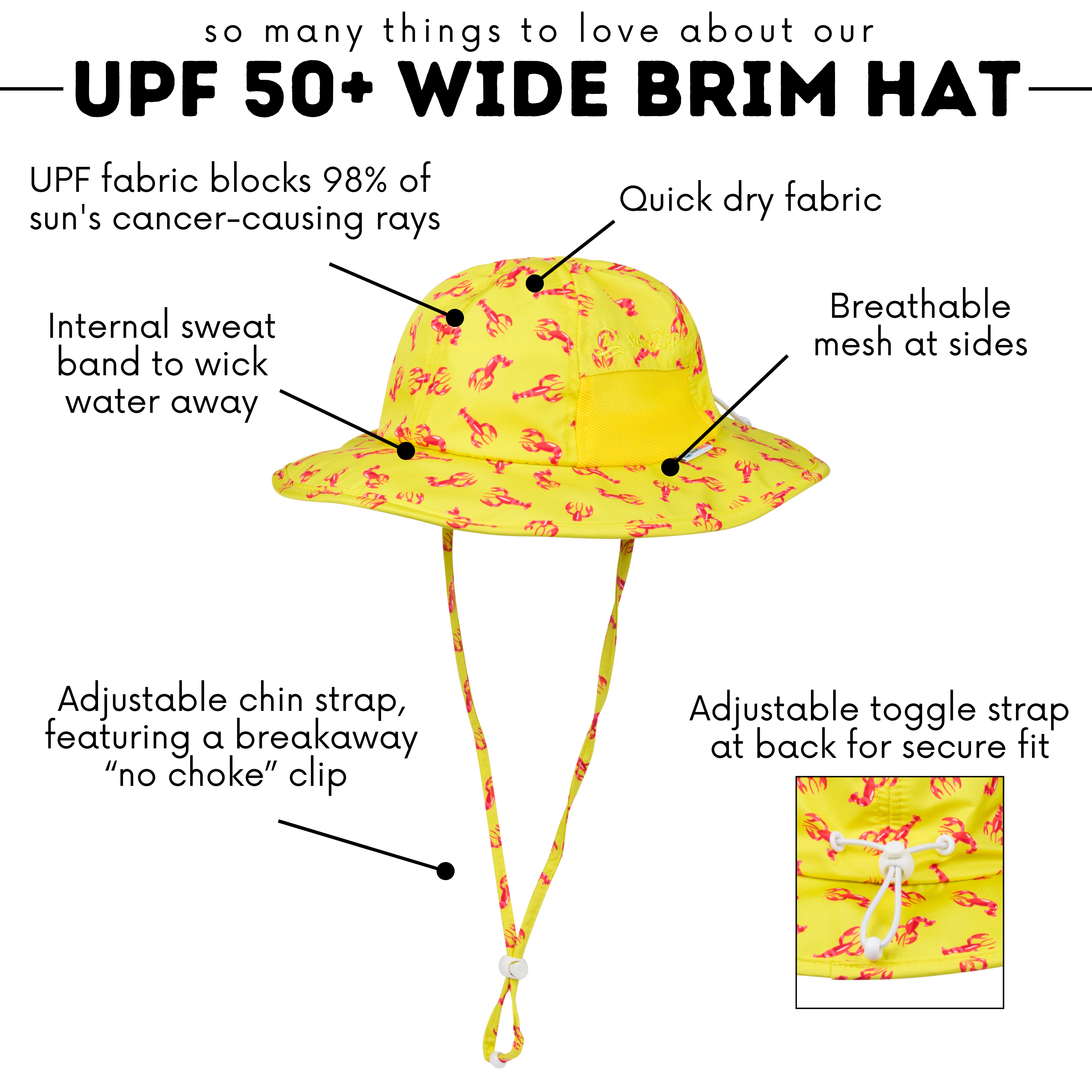 Kids Wide Brim Sun Hat "Fun Sun Day Play Hat" - Lobster-SwimZip UPF 50+ Sun Protective Swimwear & UV Zipper Rash Guards-pos3