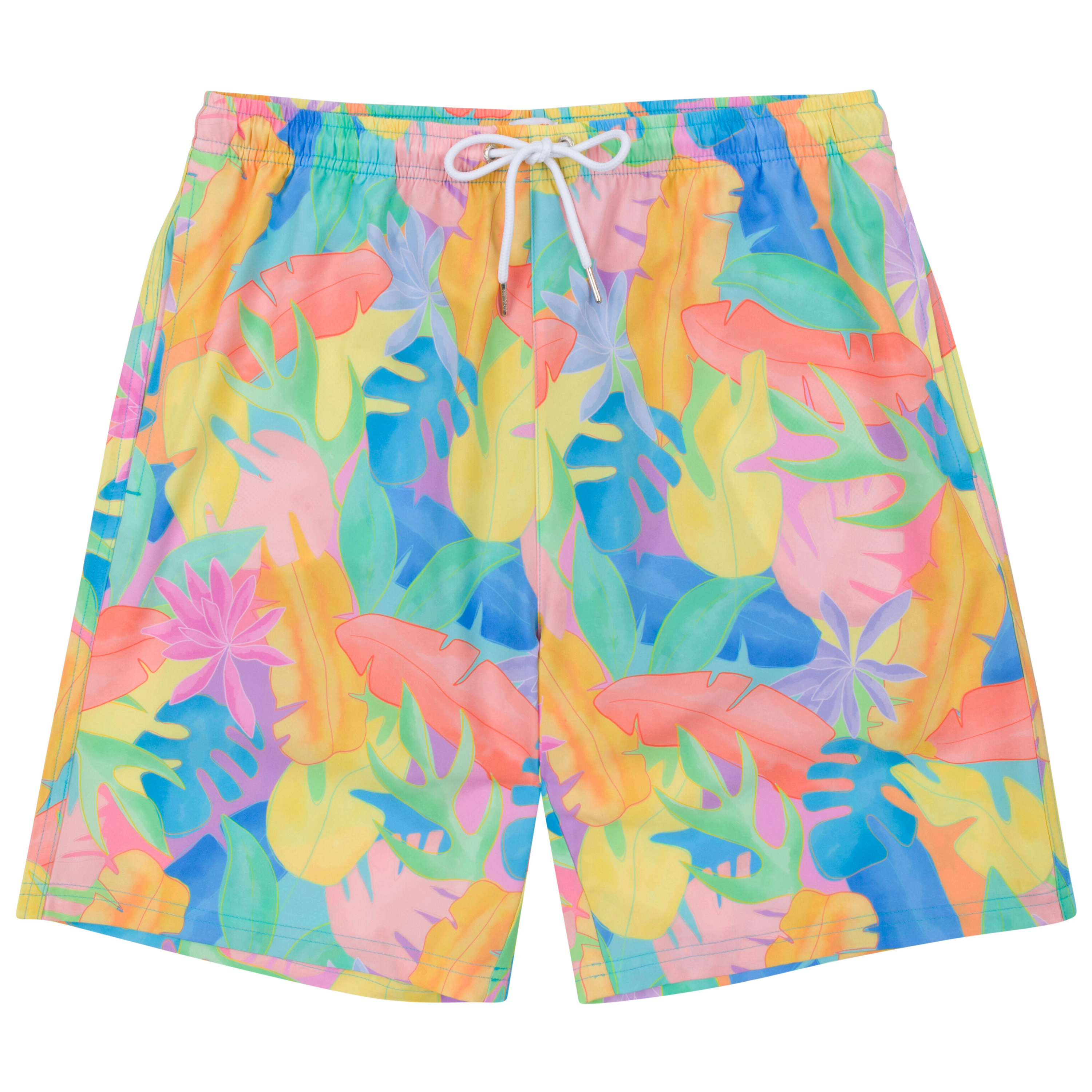 Men's 8" Swim Trunks Boxer Brief Liner | "Vibrant Vacay"-S-Vibrant Vacay-SwimZip UPF 50+ Sun Protective Swimwear & UV Zipper Rash Guards-pos1