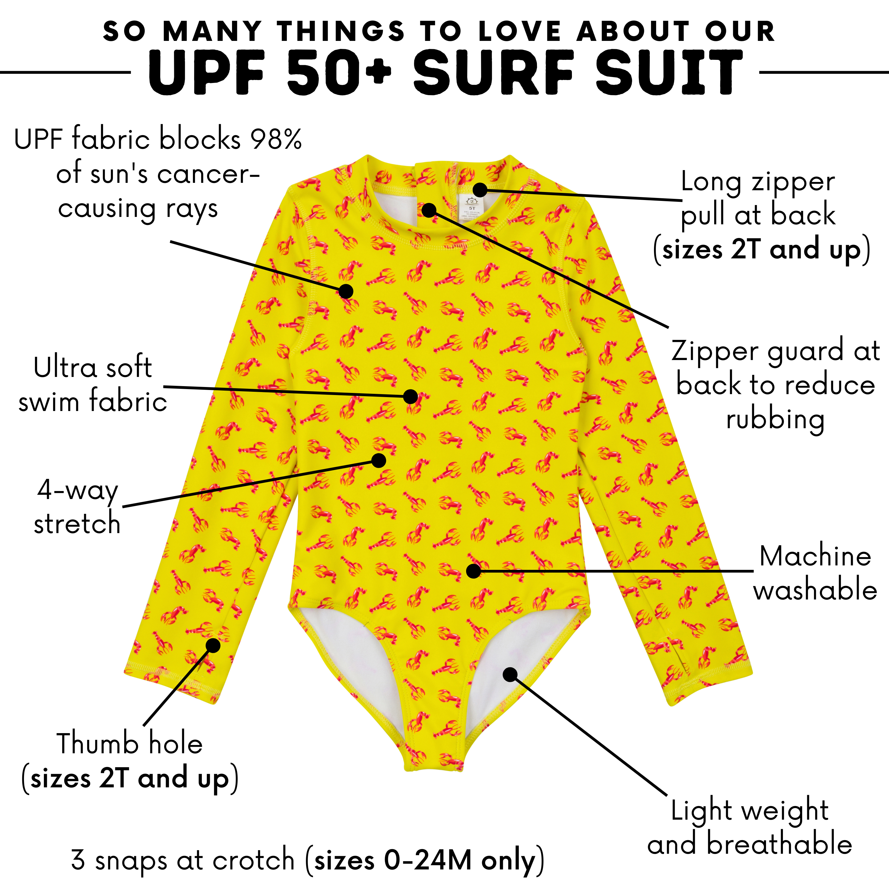 Girls Long Sleeve Surf Suit (One Piece Bodysuit) | "Lobster"-SwimZip UPF 50+ Sun Protective Swimwear & UV Zipper Rash Guards-pos4