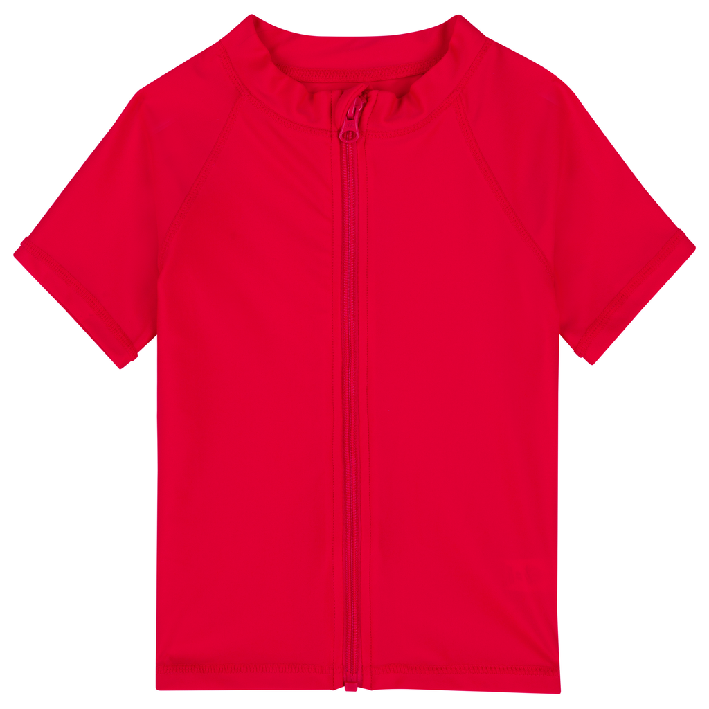 Kid's Short Sleeve Rash Guard Swim Shirt w/ Zipper - UPF 50+ | SwimZip