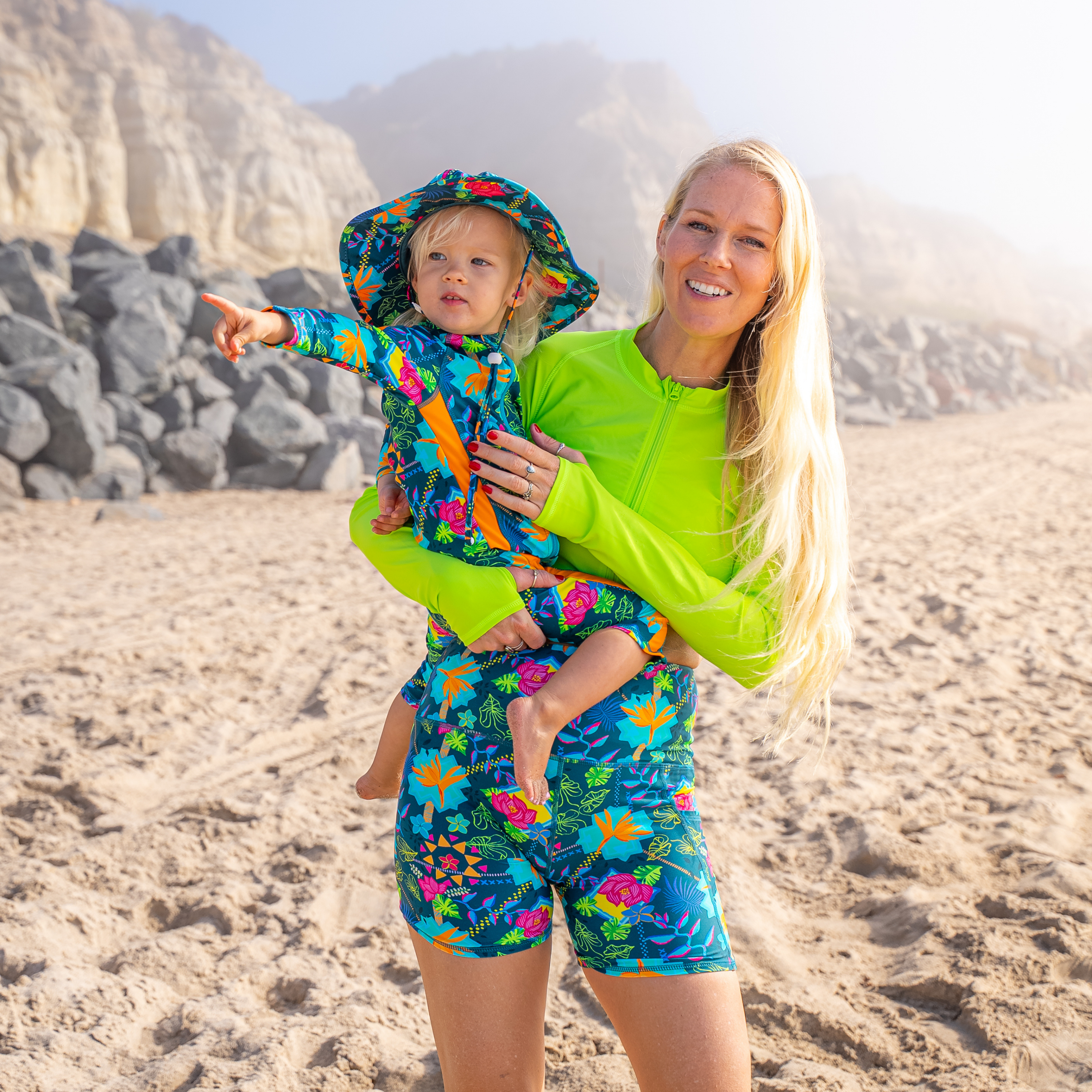 Women's Long Sleeve Crop Rash Guard | “Electric Green"-SwimZip UPF 50+ Sun Protective Swimwear & UV Zipper Rash Guards-pos7