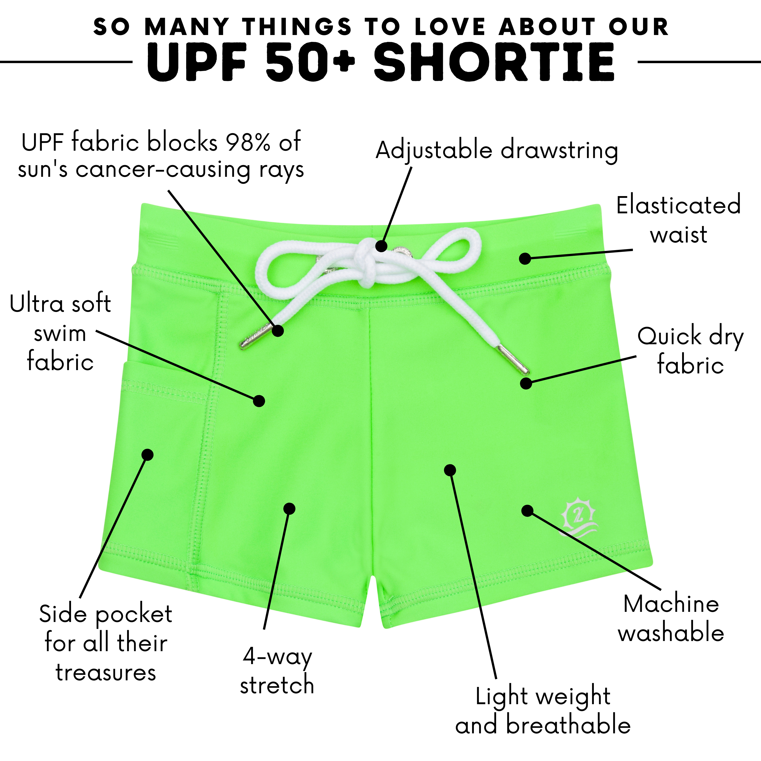 Kids Euro Swim Shorties | "Neon Green"-SwimZip UPF 50+ Sun Protective Swimwear & UV Zipper Rash Guards-pos4