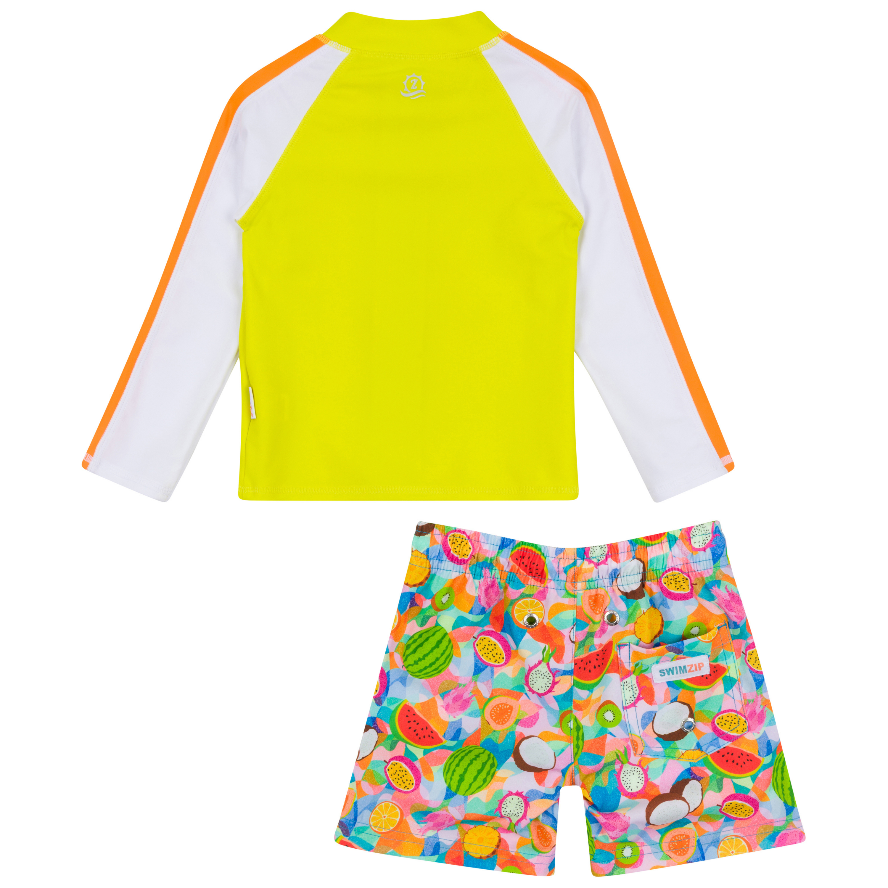 Boys Long Sleeve Zipper Rash Guard and Swim Trunk Set | "Fruit Salad"-SwimZip UPF 50+ Sun Protective Swimwear & UV Zipper Rash Guards-pos12