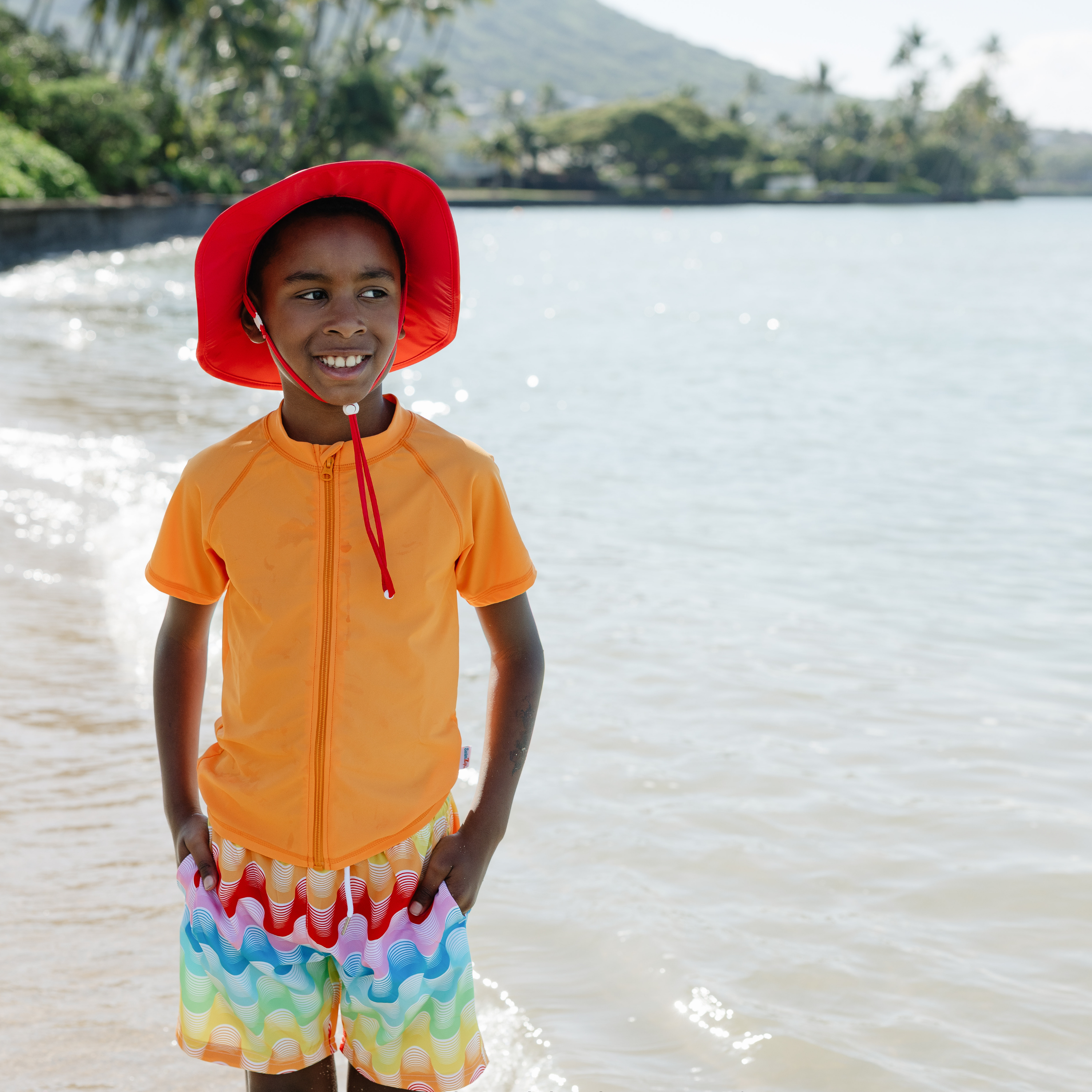 Kids Short Sleeve Zipper Rash Guard Swim Shirt | “Orange”-SwimZip UPF 50+ Sun Protective Swimwear & UV Zipper Rash Guards-pos9