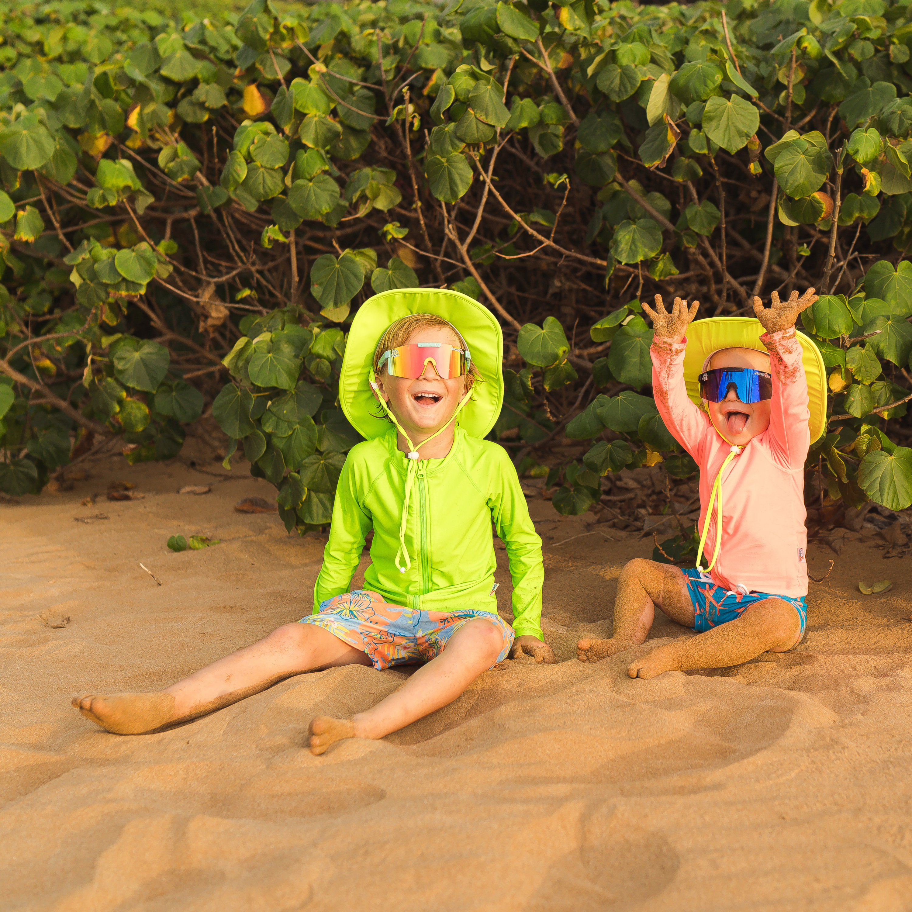 Kids Wide Brim Sun Hat "Fun Sun Day Play Hat" - Neon Lime Green-SwimZip UPF 50+ Sun Protective Swimwear & UV Zipper Rash Guards-pos6